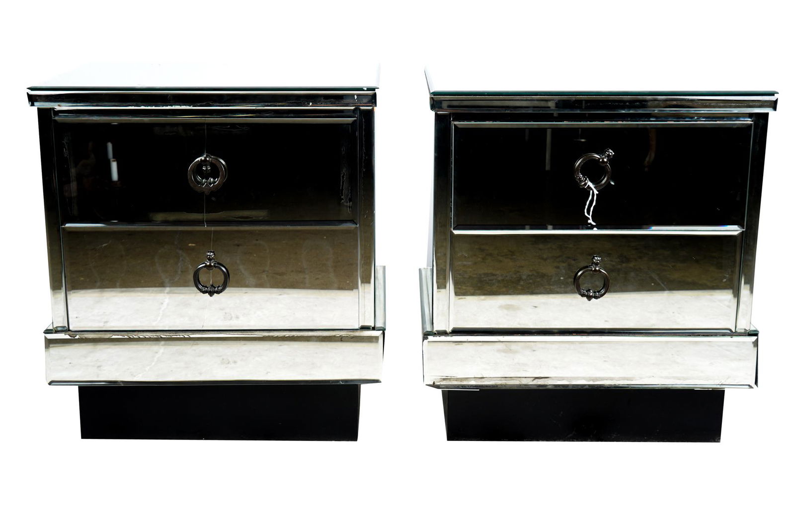 PAIR OF MIRRORED TWO DRAWER NIGHT STANDS (1 of 6)
