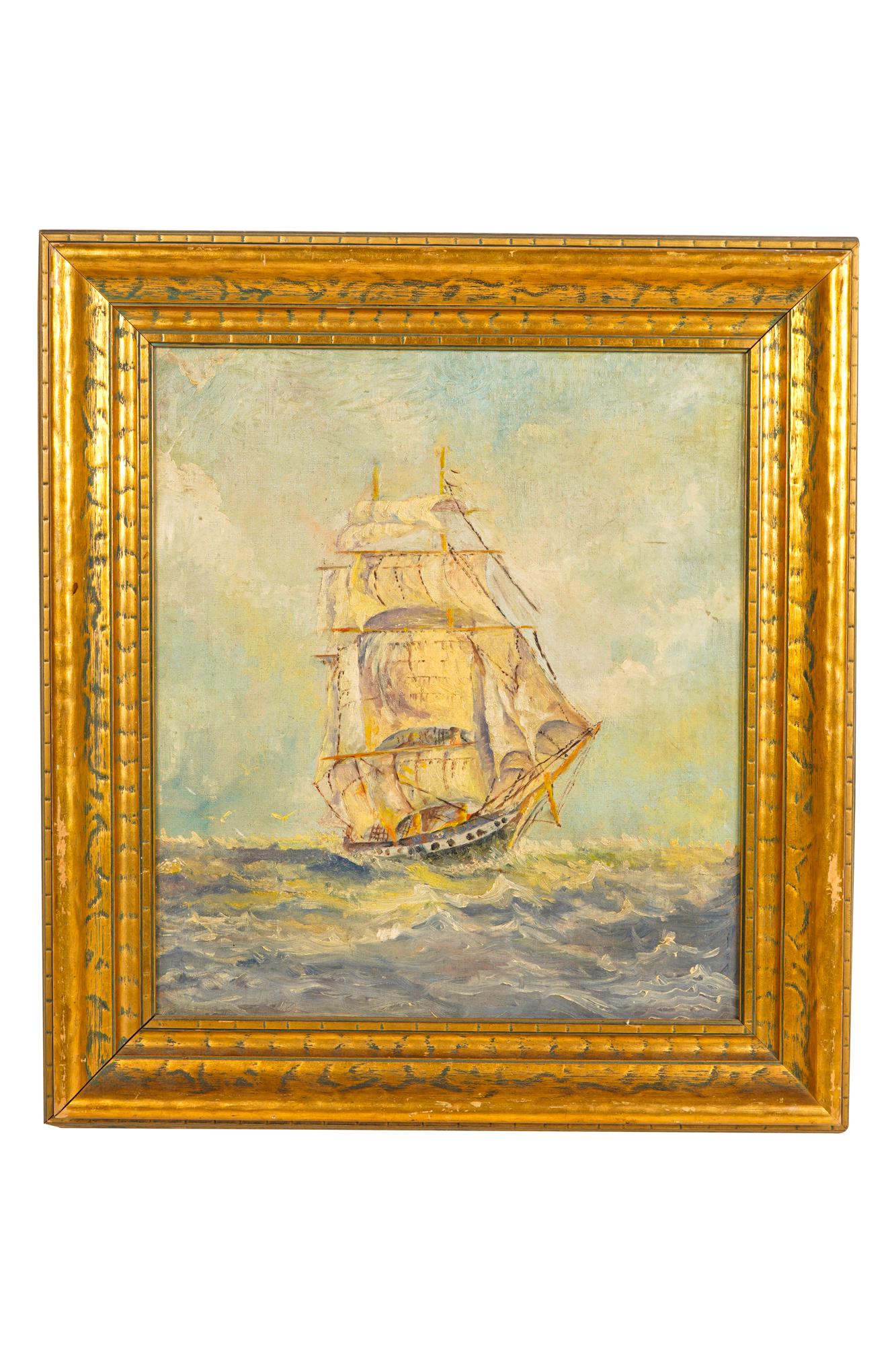 CLIPPER SHIP: oil on board 18 x 16 inches