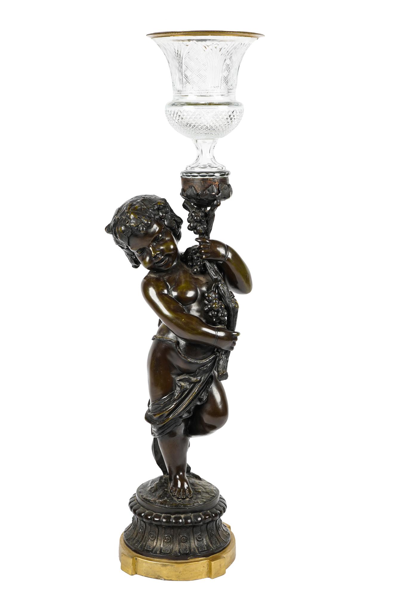 FRENCH PATINATED BRONZE & CRYSTAL FIGURE OF A BOY (1 of 11)