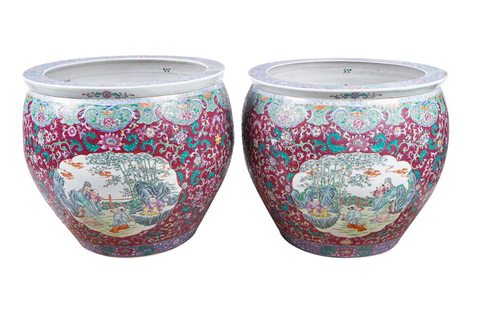 TWO LARGE CHINESE FISH BOWLS (1 of 8)