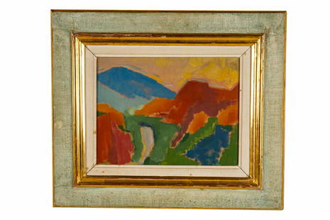 STEPHEN ANDREWS (1922-1995): "LANDSCAPE" ABSTRACT: oil on canvas titled and dated 1953 on label verso Provenance: exhibited Montreal Museum of Fine Arts 11 x 14 inches; frame: 19 1/4 x 22 1/2 inches