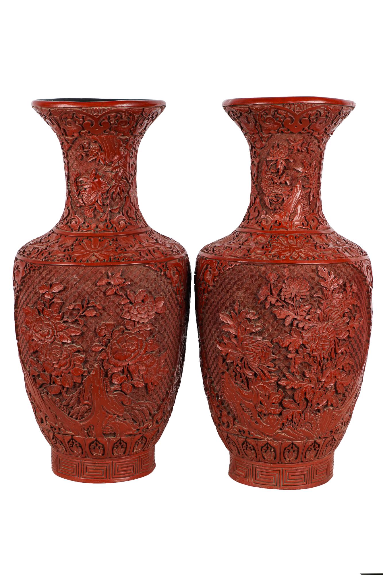 PAIR OF CHINESE CINNABAR VASES (1 of 11)
