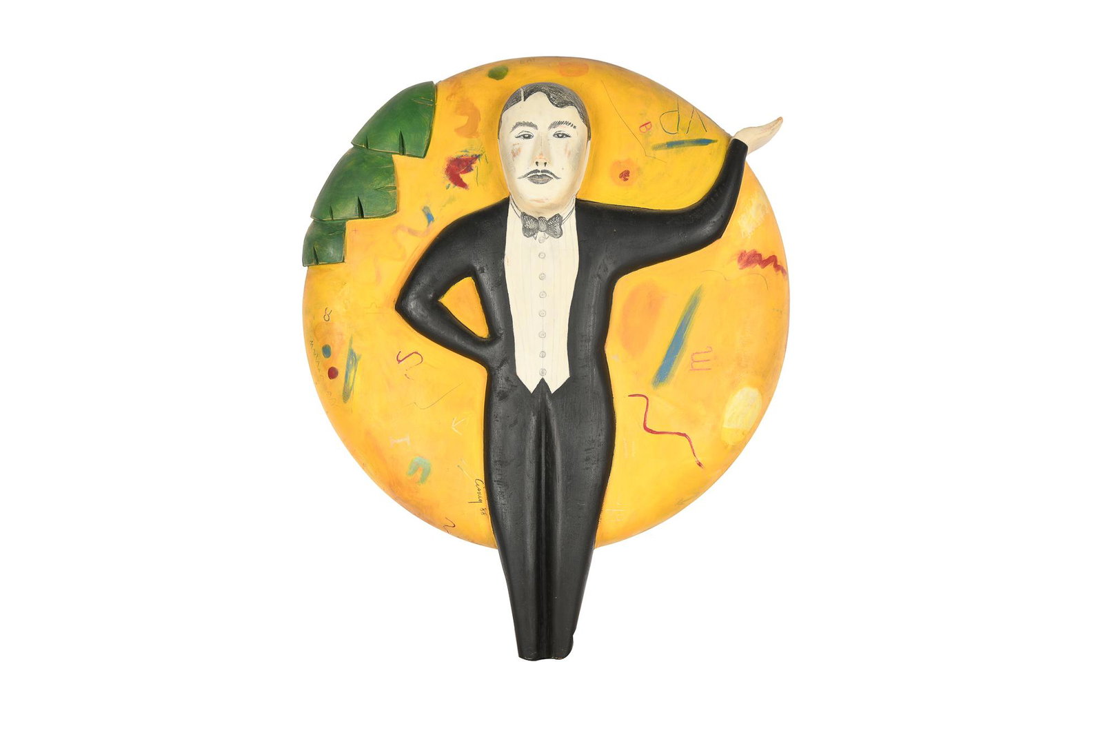 JOHN CISNEY: "WELCOME TO THE WORLD": circa 1988 painted wood bas relief signed and dated lower left Provenance: from the Estate of Hollywood Actress and Director, Penny Marshall 27 x 22 inches