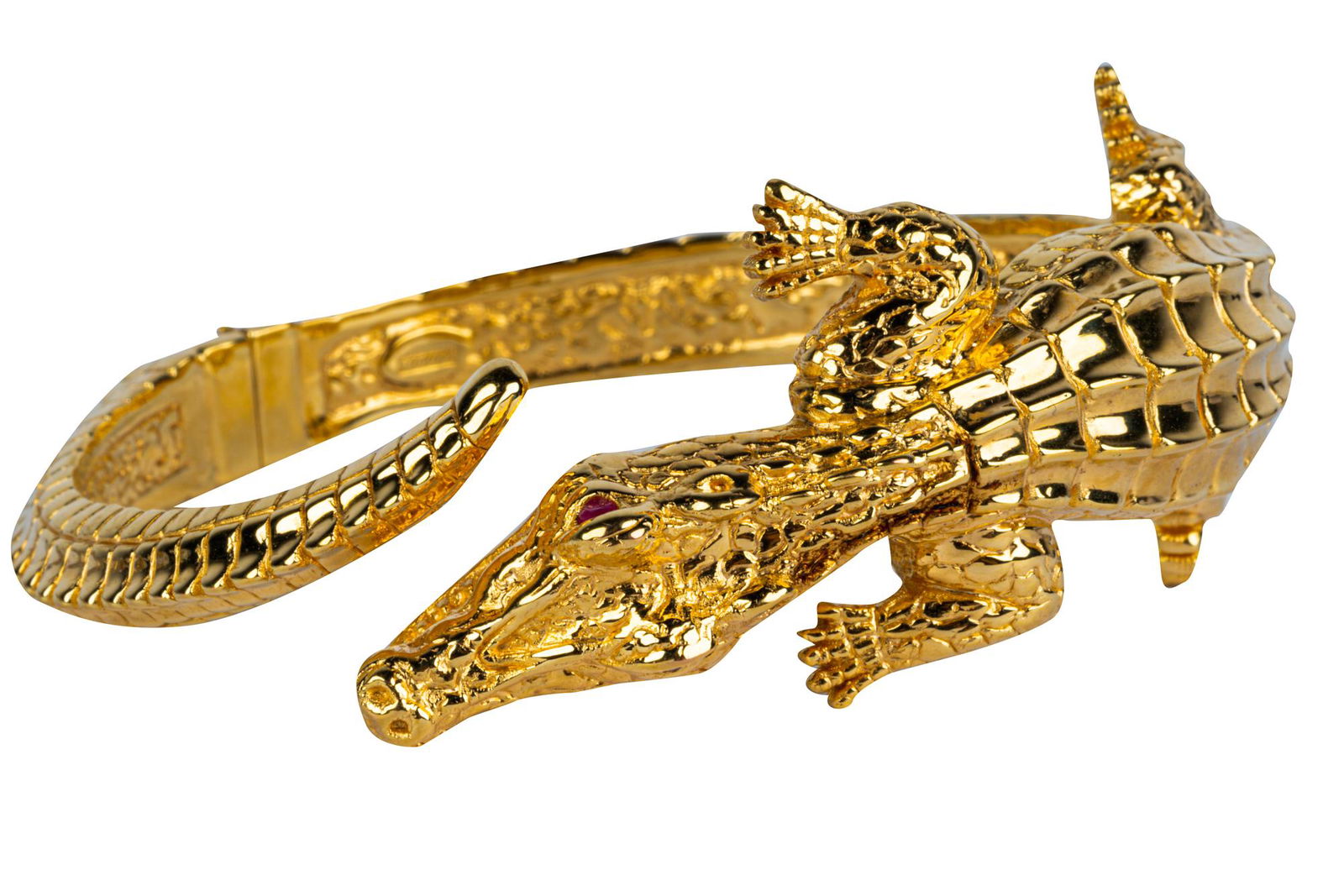 14 KARAT ITALIAN GOLD & RUBY ALLIGATOR CUFF BRACELET (1 of 9)