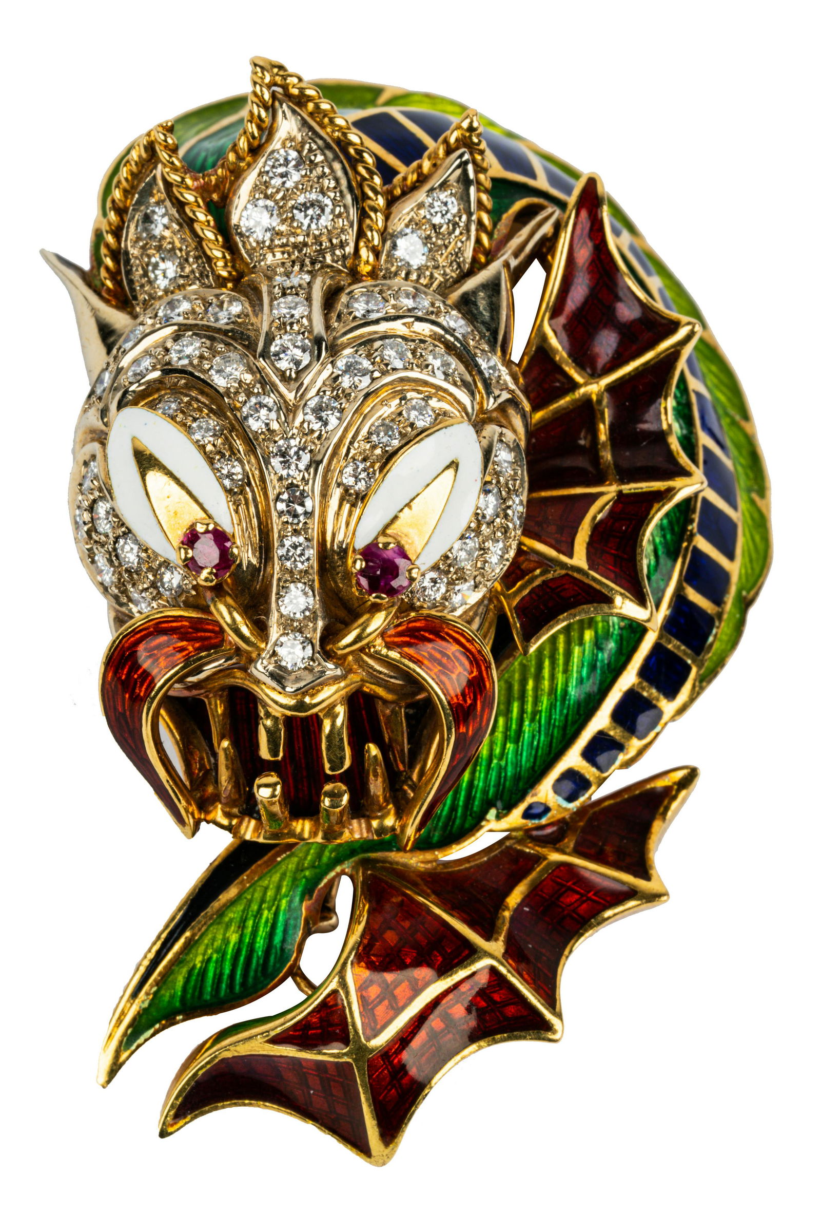 18 KARAT ITALIAN GOLD, DIAMOND, RUBY, & ENAMEL 'DRAGON' (1 of 13)