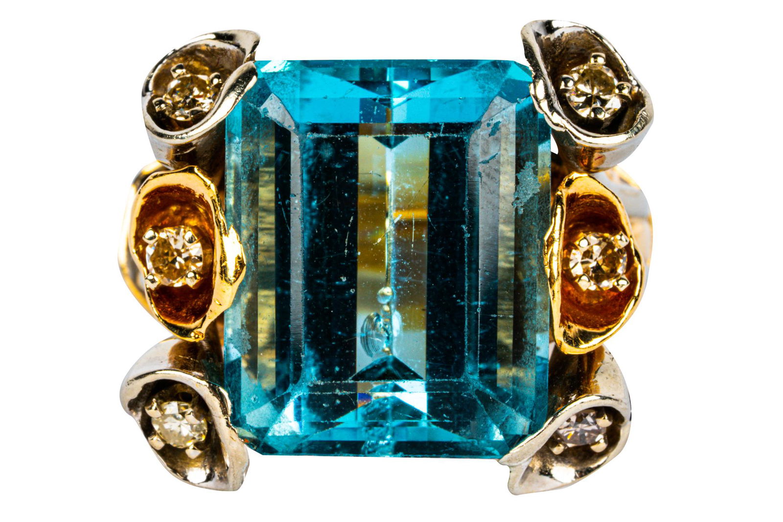 14 KARAT GOLD, DIAMOND, & AQUAMARINE COCKTAIL RING (1 of 6)