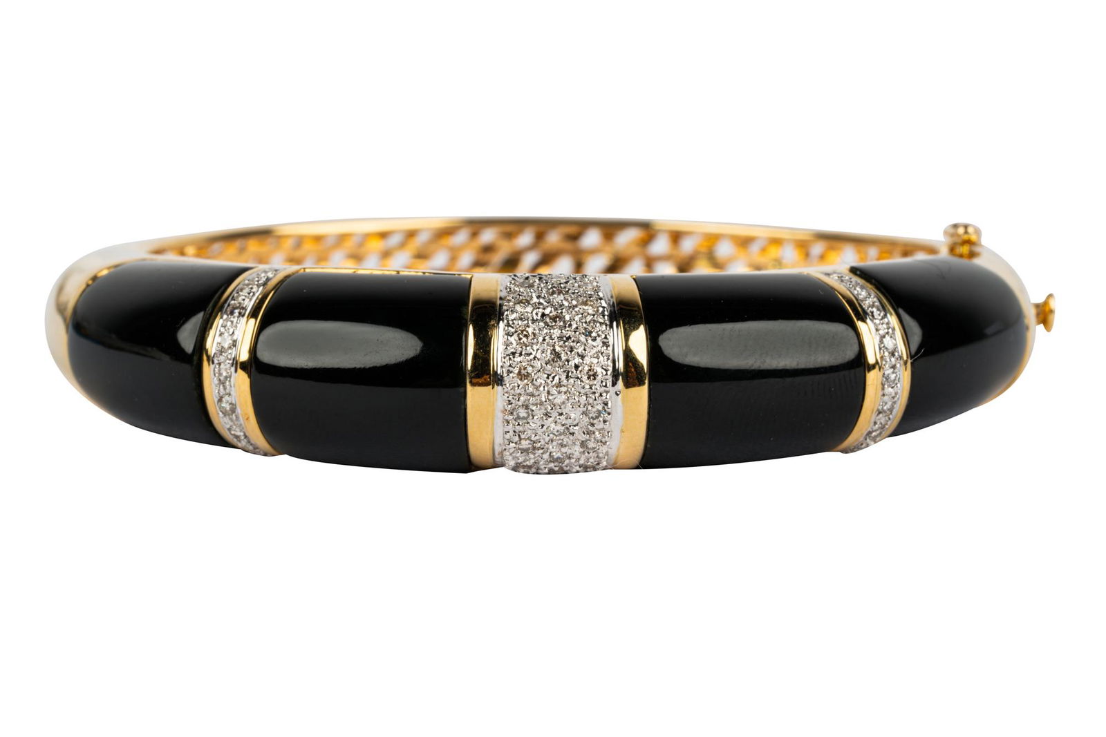 18 KARAT YELLOW GOLD, DIAMOND, & ONYX BANGLE BRACELET (1 of 9)