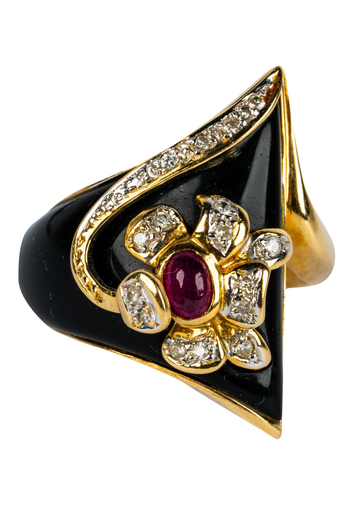 14 KARAT YELLOW GOLD, DIAMOND, RUBY, & ONYX RING (1 of 8)