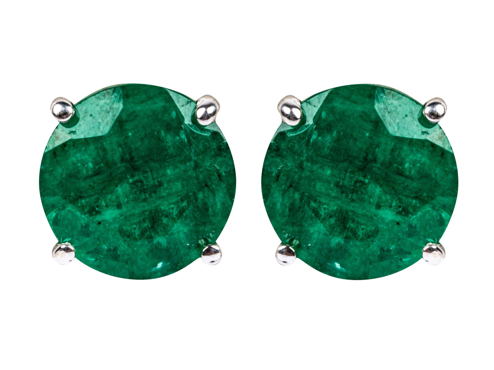 PAIR OF 14 KARAT WHITE GOLD & EMERALD STUD EARRINGS (1 of 6)