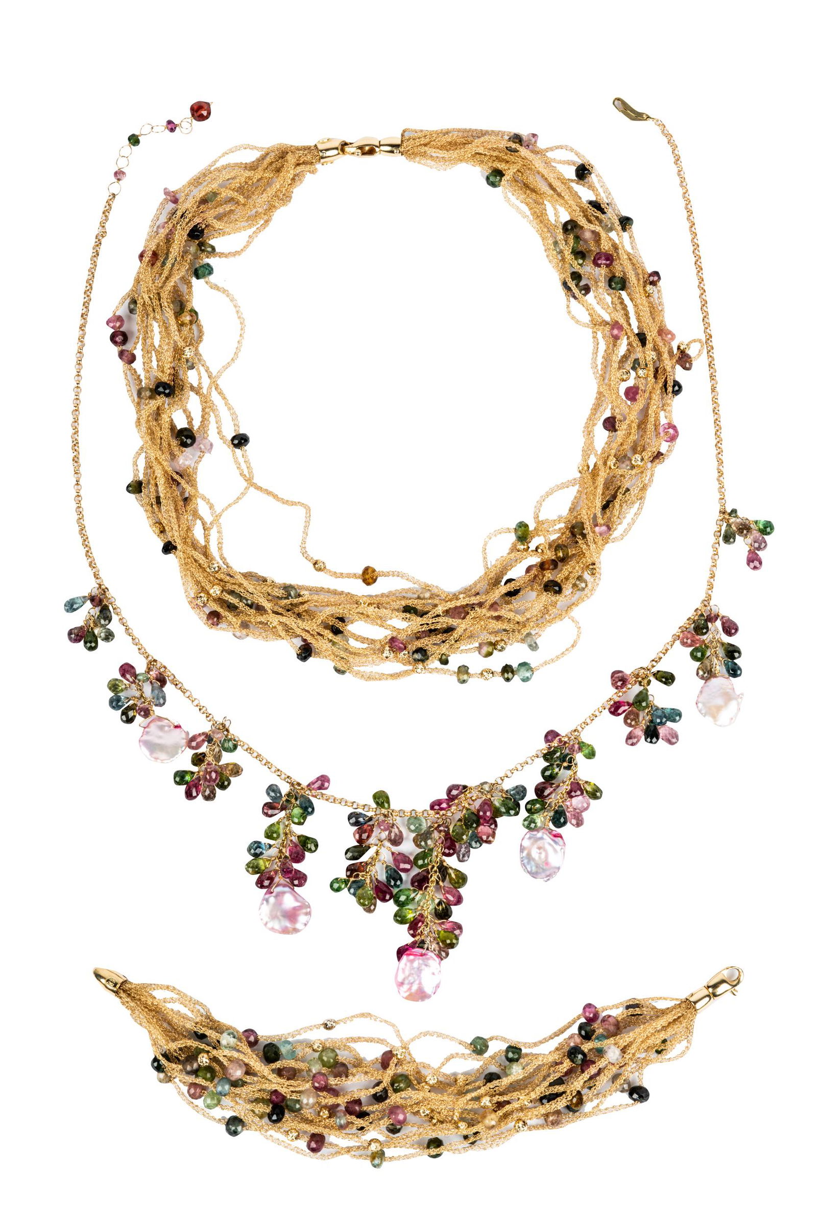 SUITE OF 14 KARAT YELLOW GOLD, PEARL, & TOURMALINE (1 of 17)