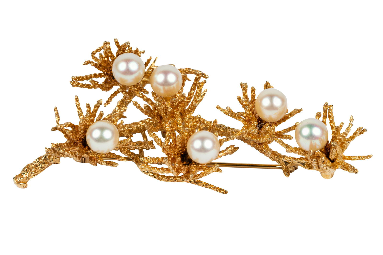 14 KARAT YELLOW GOLD & CULTURED PEARL PINE BRANCH (1 of 11)