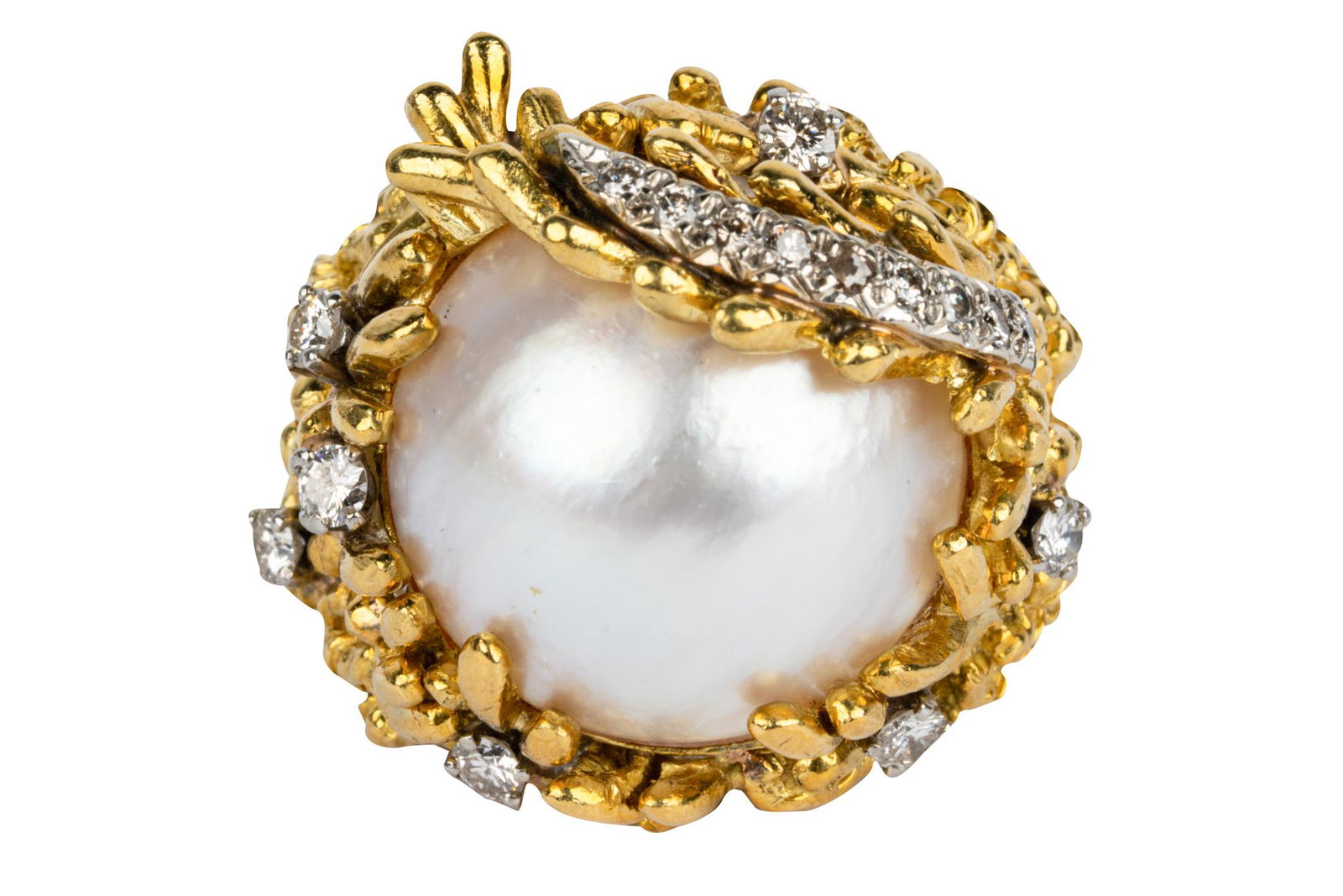 18 KARAT YELLOW GOLD, DIAMOND, & MABE PEARL RING (1 of 9)