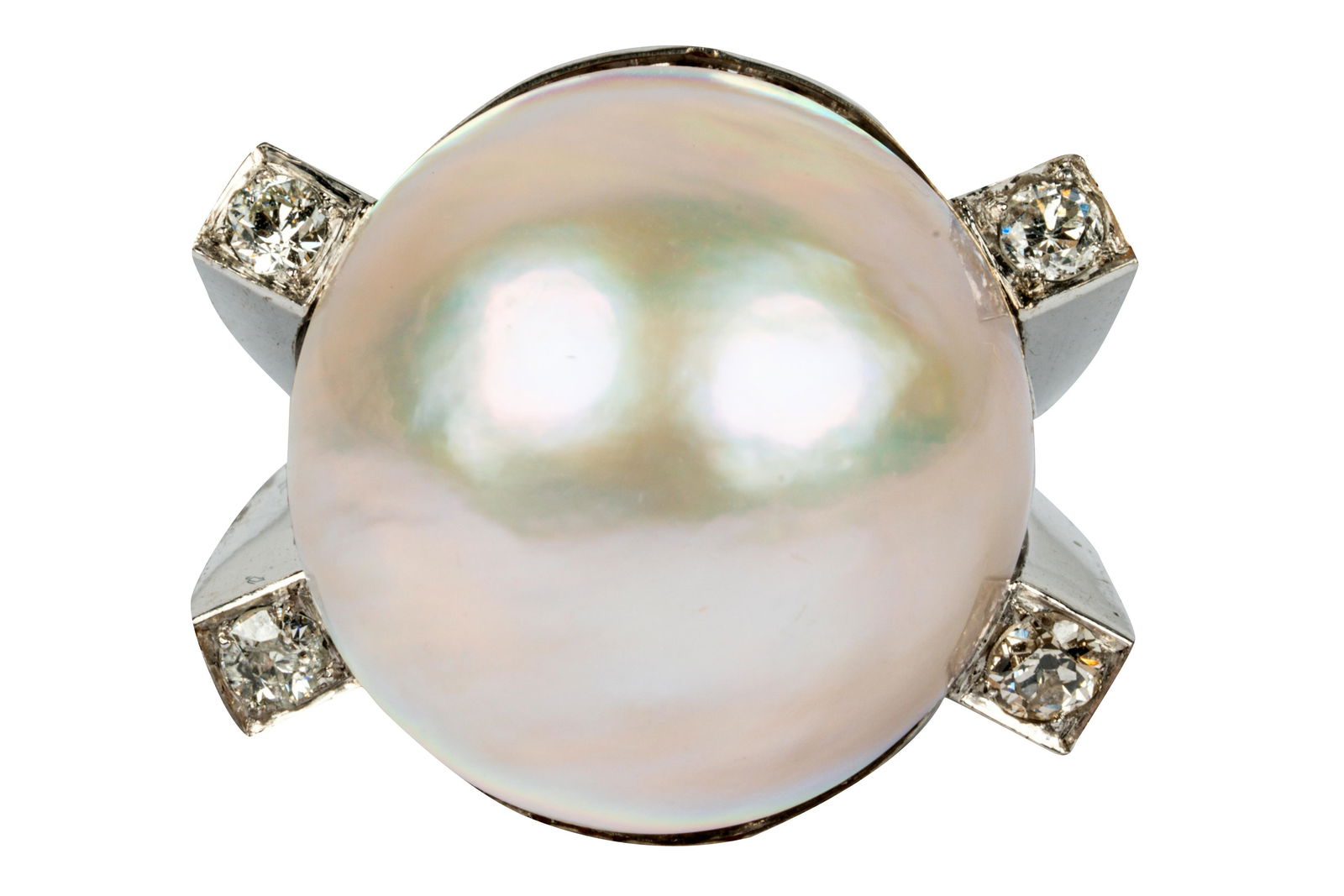 14 KARAT WHITE GOLD, DIAMOND, & MABE PEARL RING (1 of 10)