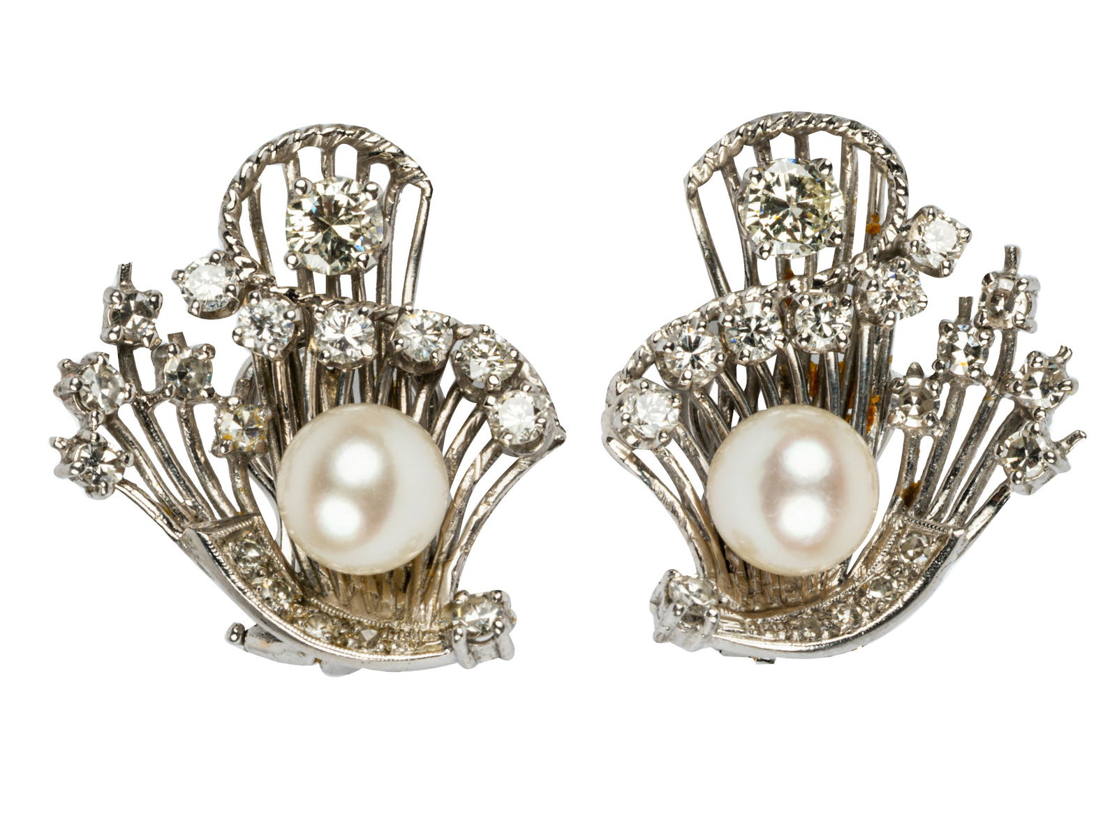 PAIR OF 14 KARAT WHITE GOLD, DIAMOND, & PEARL EARRINGS (1 of 9)