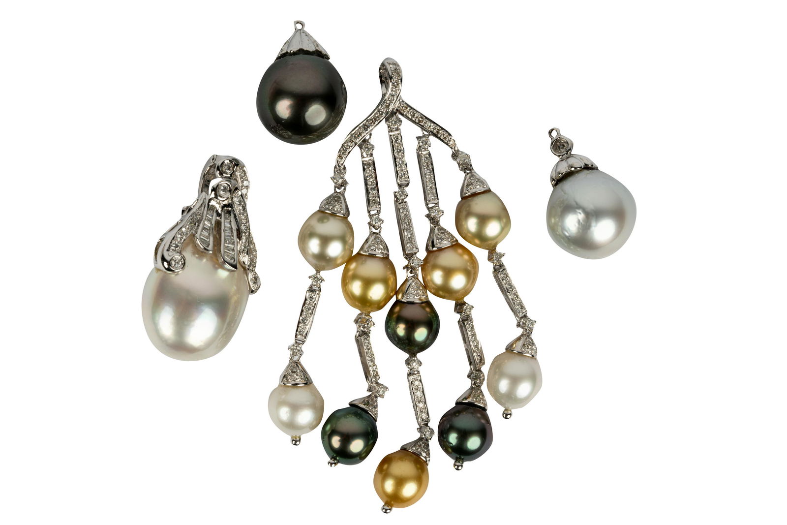 FOUR 18 KARAT WHITE GOLD, DIAMOND, & CULTURED PEARL (1 of 10)