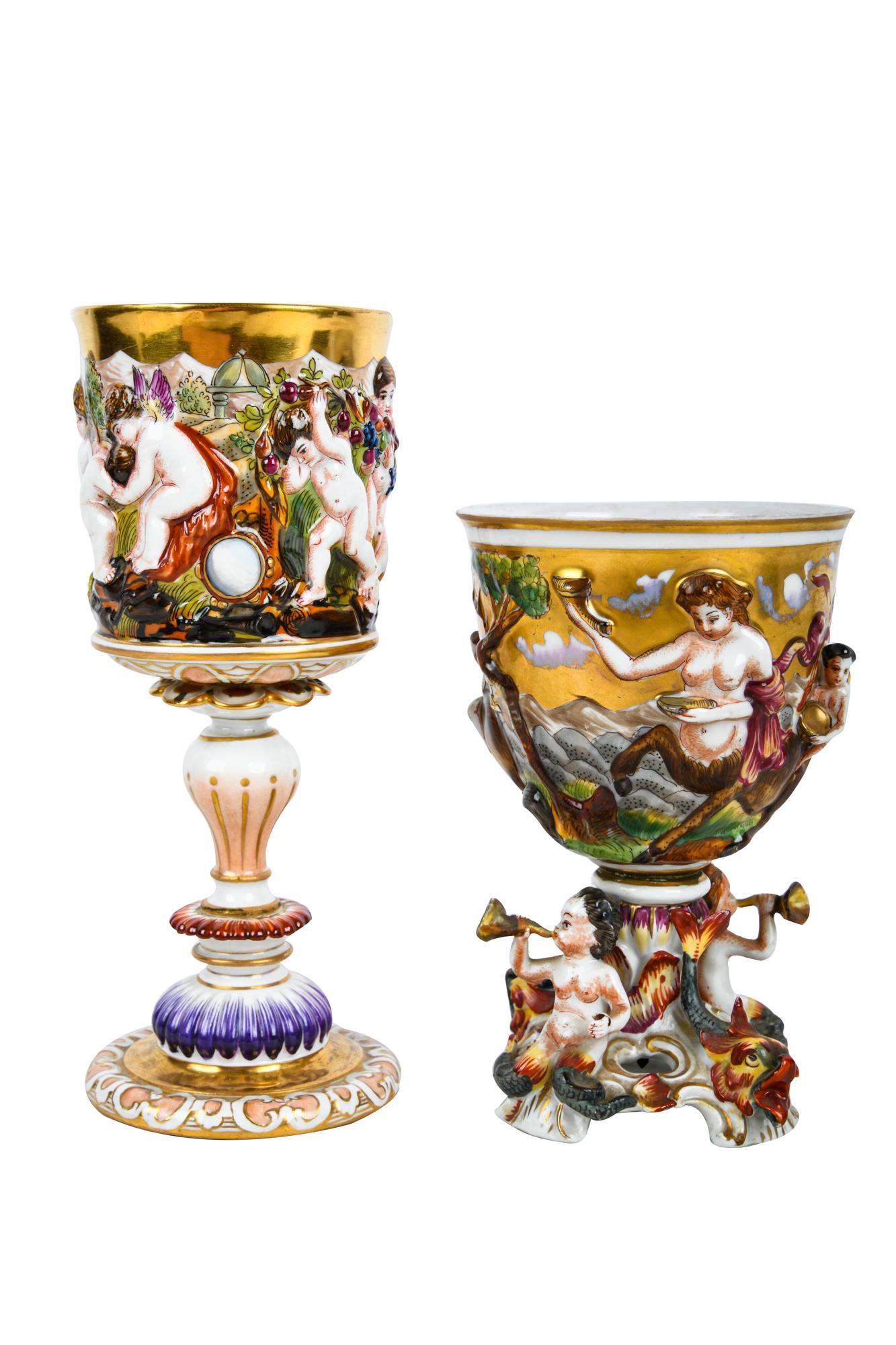 TWO CAPODIMONTE PORCELAIN CHALICES (1 of 7)