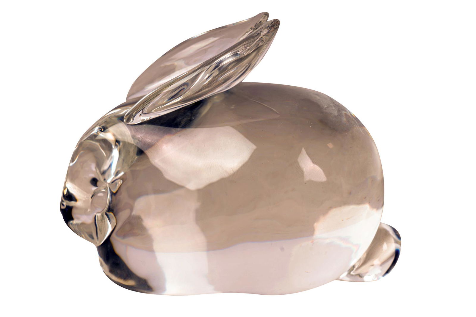 STEUBEN RABBIT: signed in script "Steuben" to underside Condition: sticker residue and surface scratches to underside; surface scratch below left ear 5 1/2 inches wide; 4 inches high