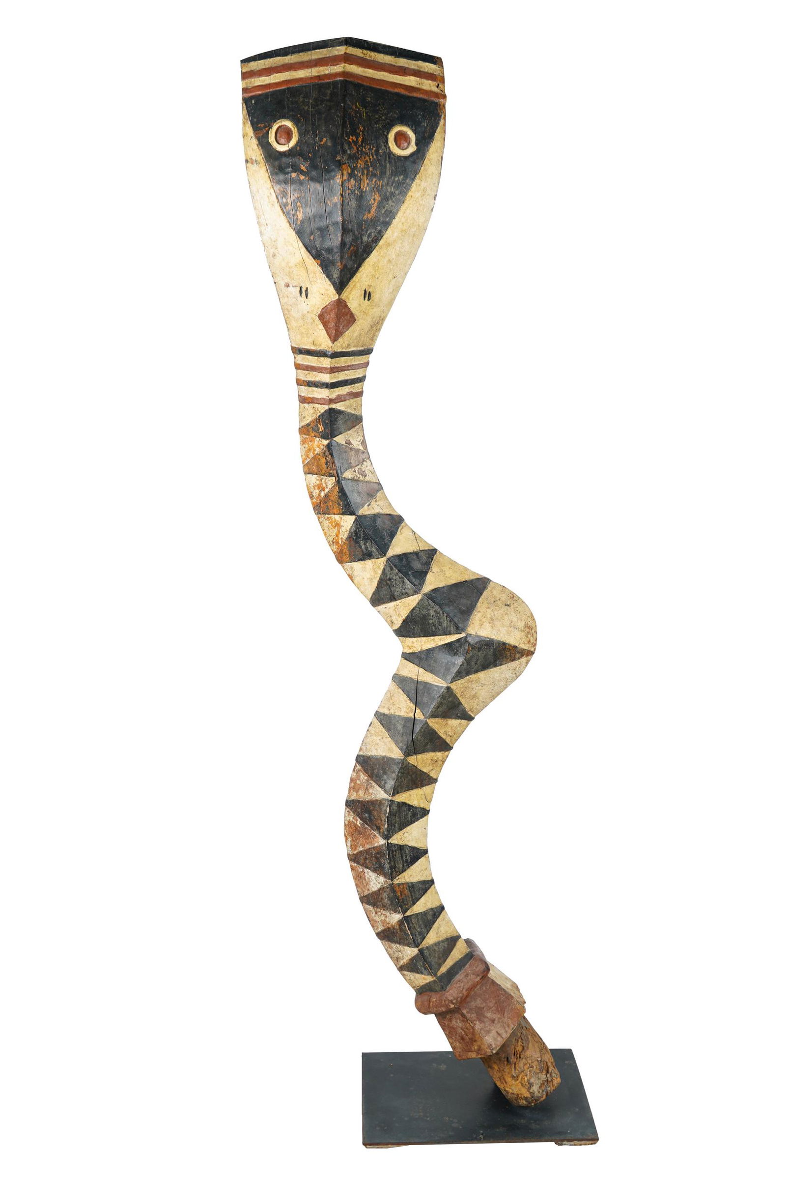 PAPUA NEW GUINEAN CARVED & PAINTED SERPENT SCULPTURE (1 of 11)