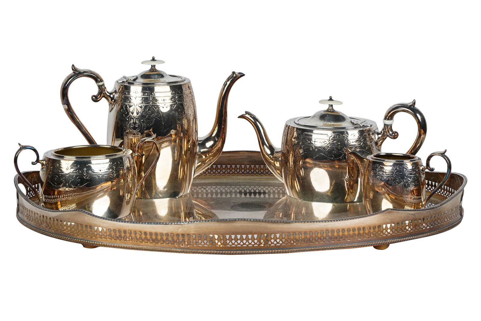 ENGLISH SILVERPLATE TEA & COFFEE SERVICE (1 of 13)