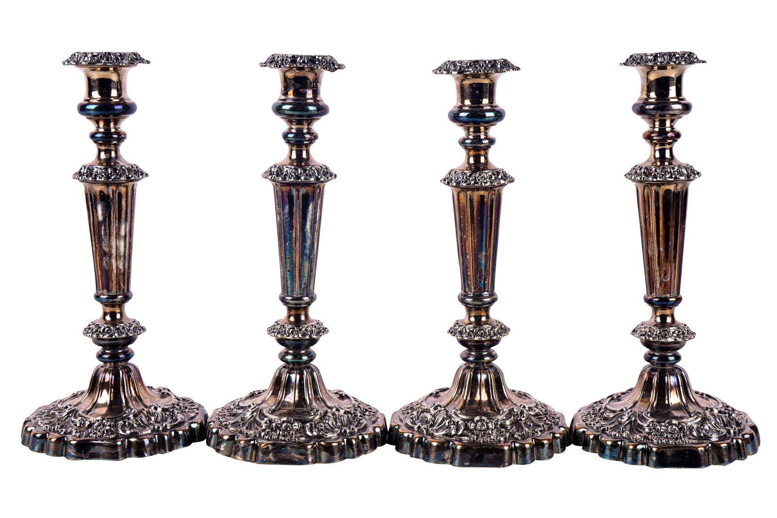 TWO PAIRS OF SHEFFIELD SILVER-PLATE CANDLESTICKS (1 of 9)