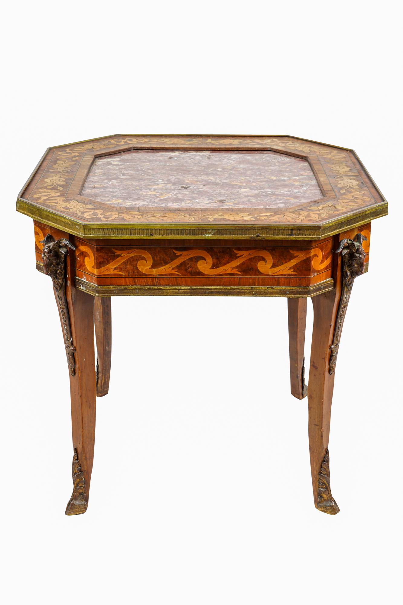 FRENCH MARQUETRY MARBLE-TOP SIDE TABLE (1 of 9)