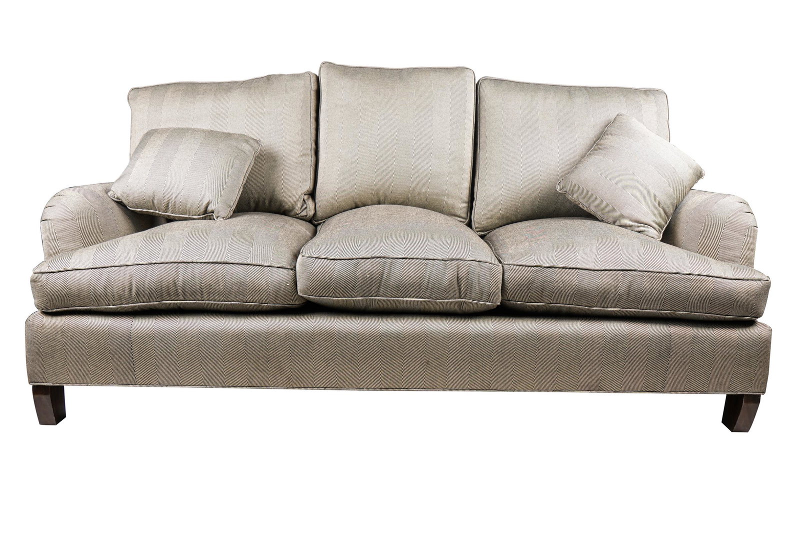 UPHOLSTERED SOFA: with grey and black pattern upholstery and removable cushions 80 inches wide