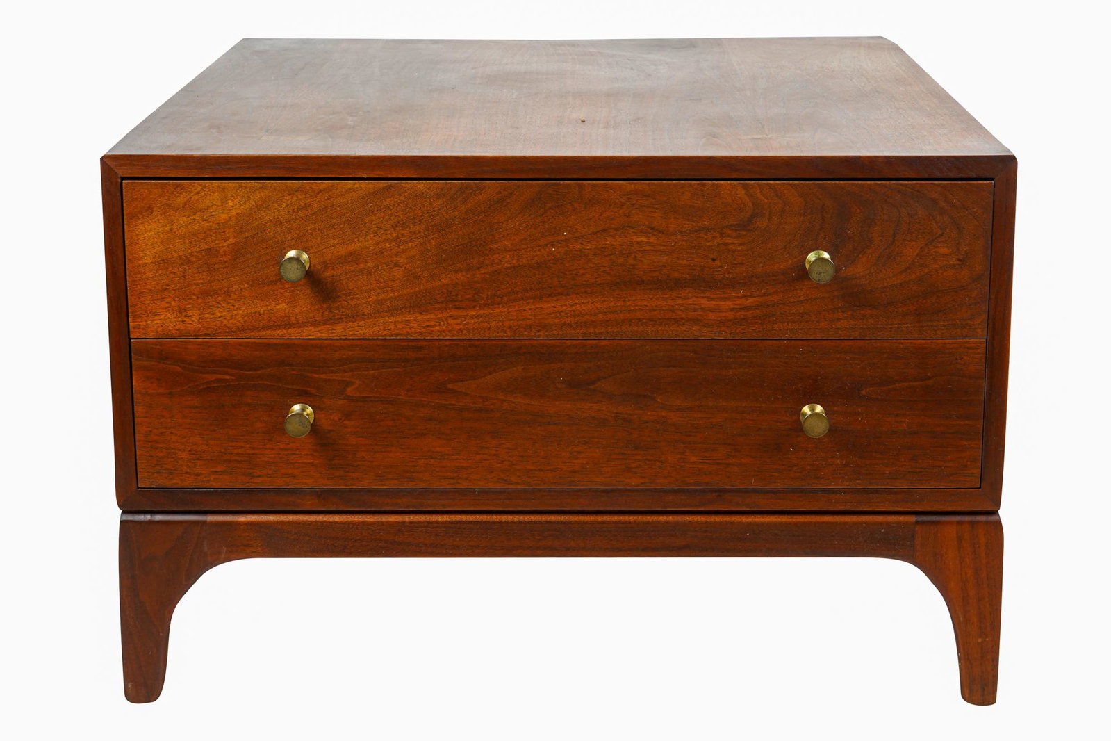 MID CENTURY MODERN TWO-DRAWER END TABLE: unsigned 29 3/4 inches wide; 31 inches deep; 19 inches high