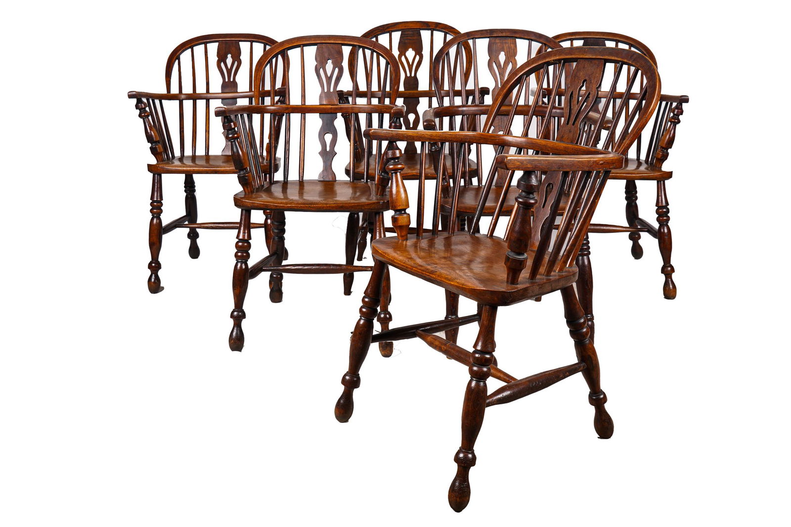 SIX IRISH WINDSOR ARMCHAIRS (1 of 8)
