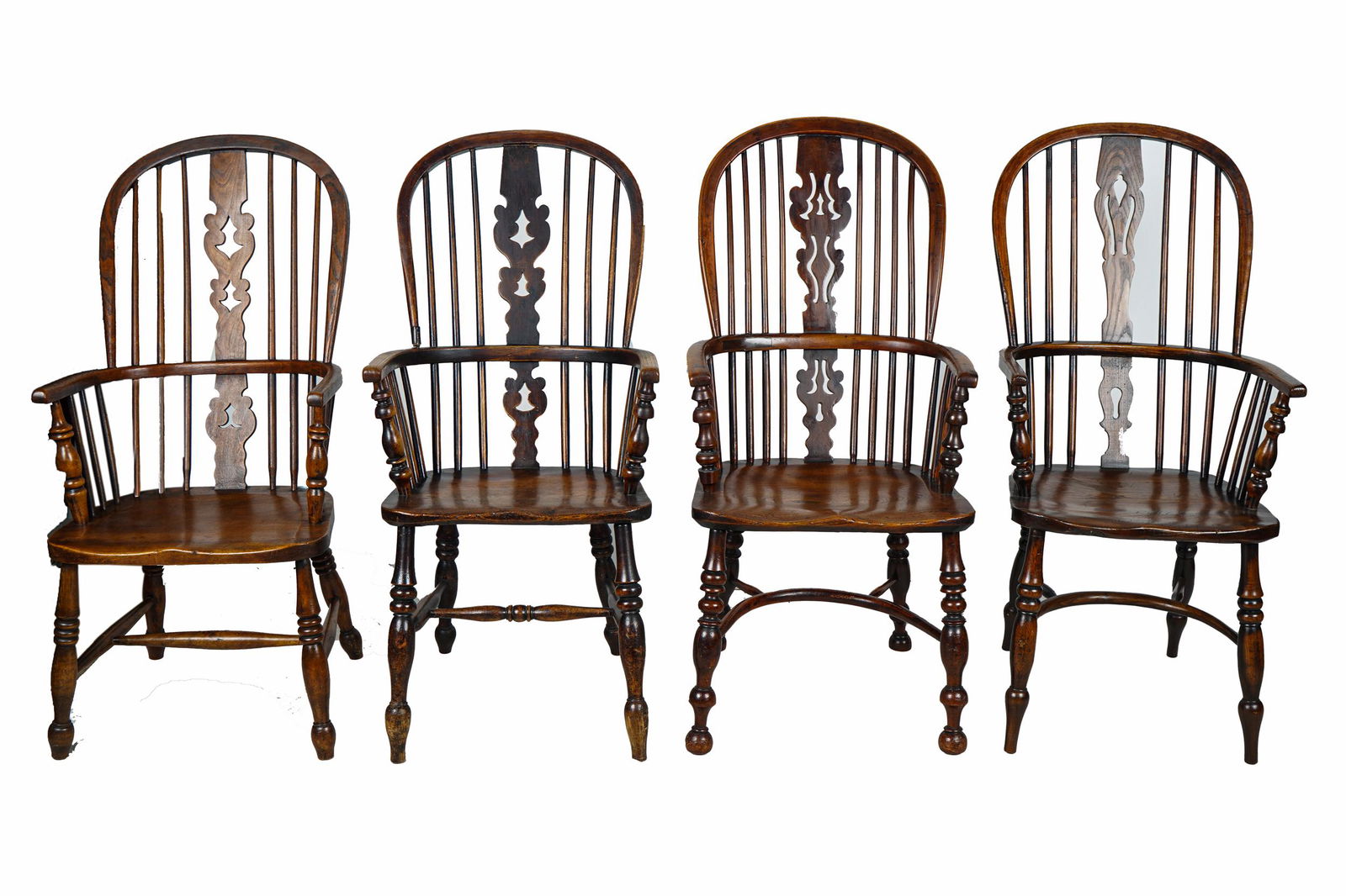 FOUR ENGLISH HIGH SPINDLE BACK WINDSOR ARMCHAIRS (1 of 12)