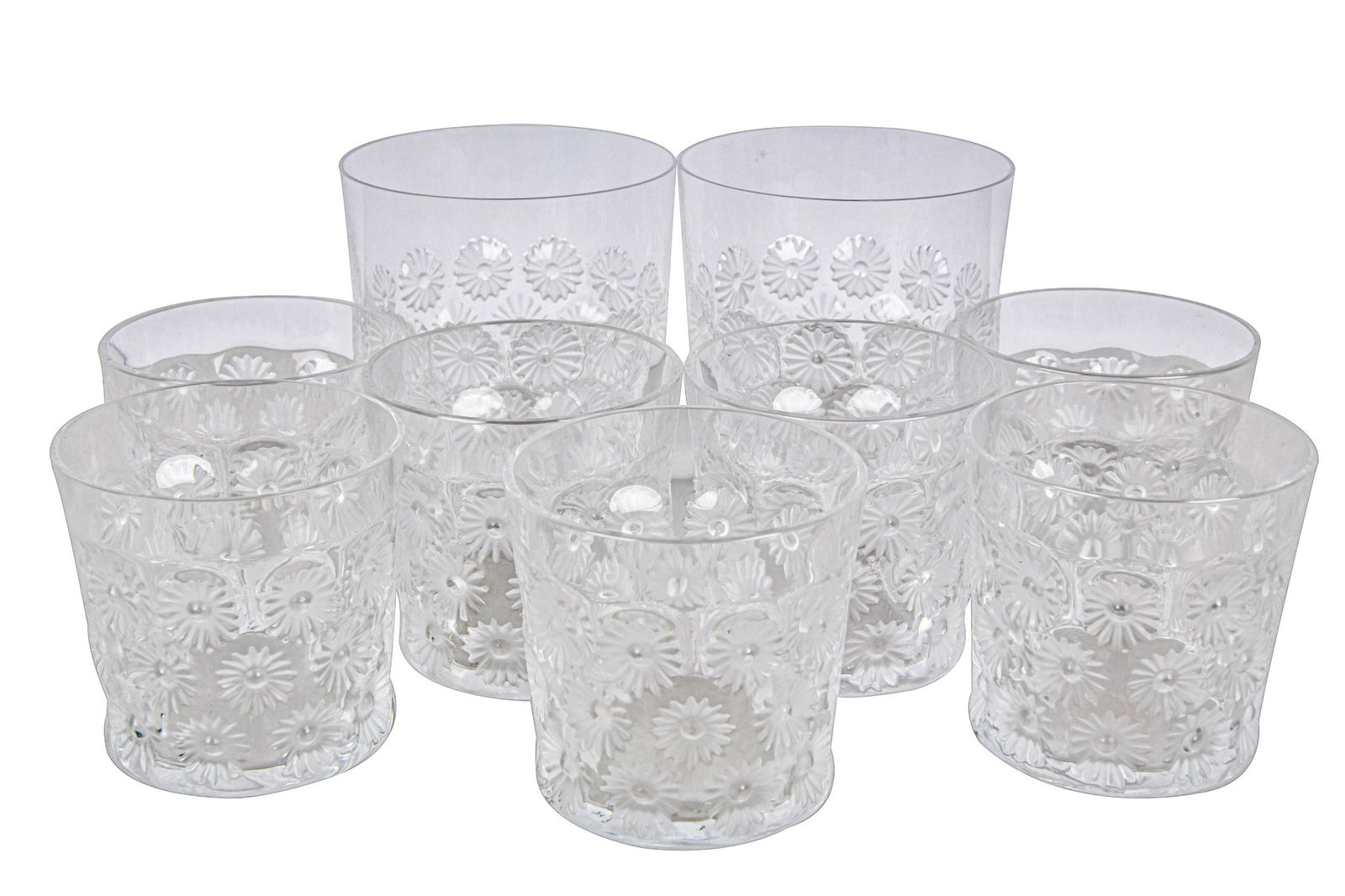 NINE LALIQUE MOLDED GLASS TUMBLERS (1 of 6)