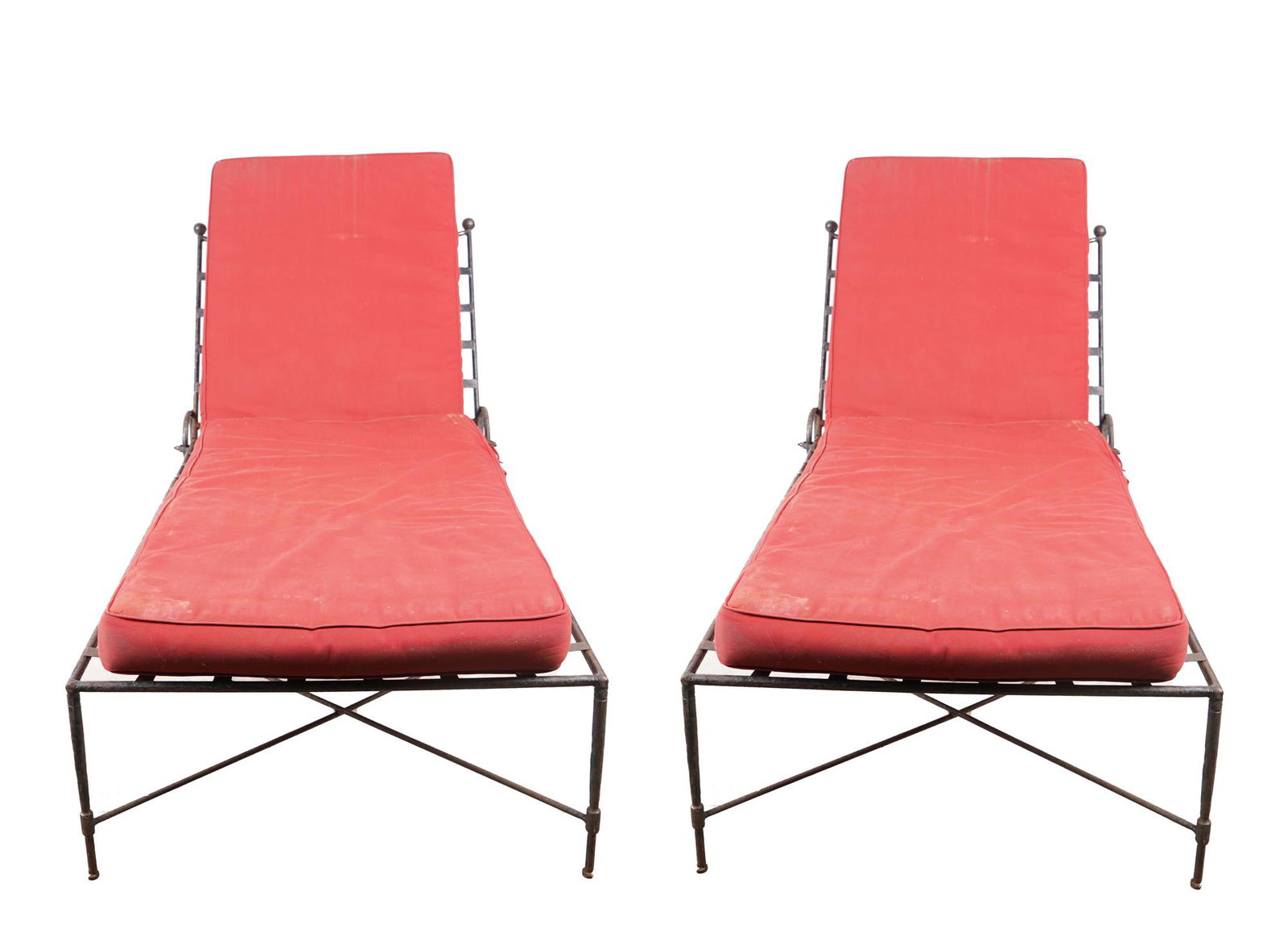 PAIR OF IRON PATIO CHAISE LOUNGES (1 of 11)
