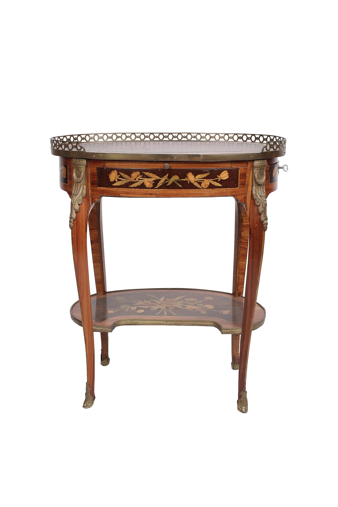 FRENCH FLORAL MARQUETRY OVAL SIDE TABLE (1 of 6)