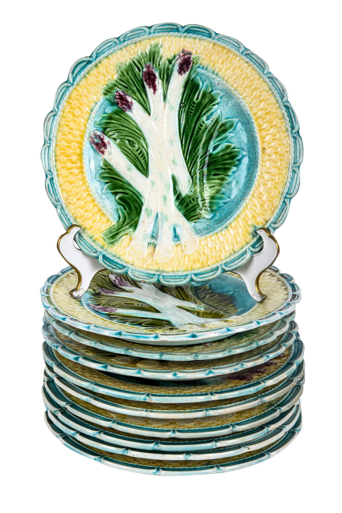 TEN MAJOLICA ASPARAGUS PLATES (1 of 6)