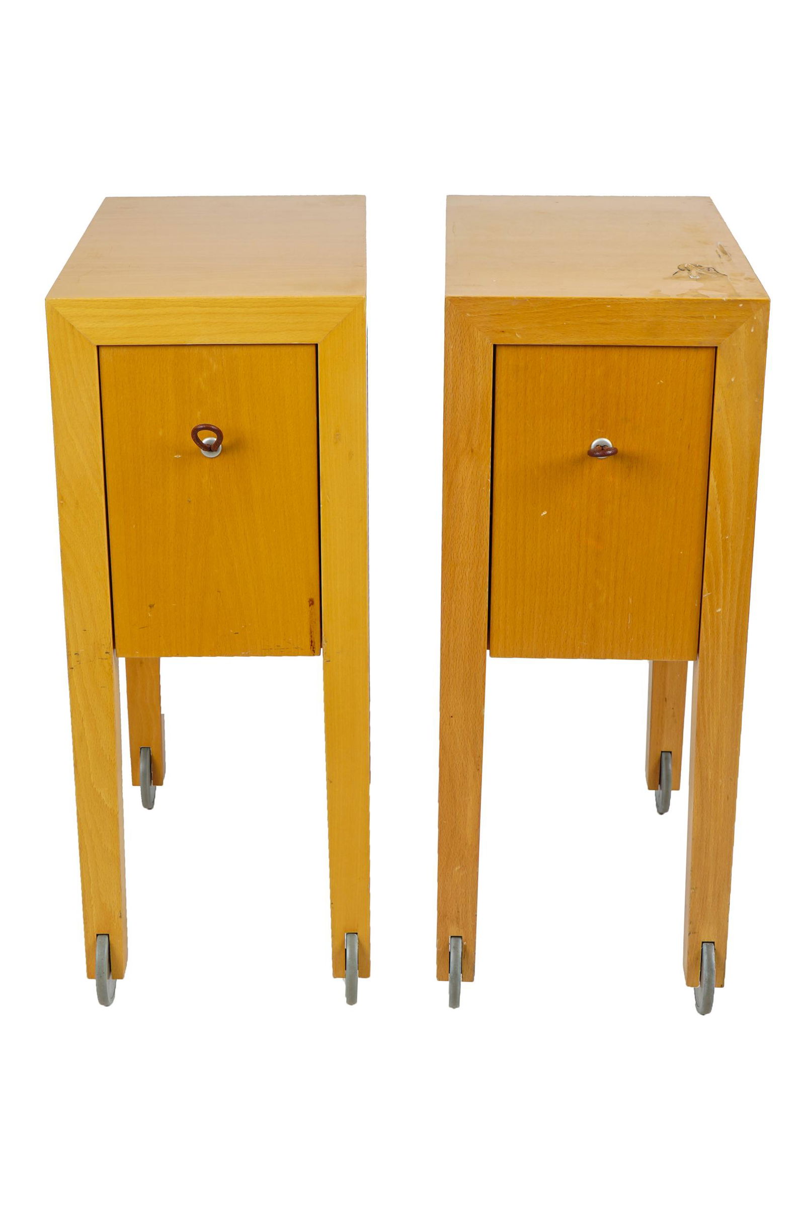 PAIR OF CUSTOM BLONDE WOOD ROLLING STANDS (1 of 7)