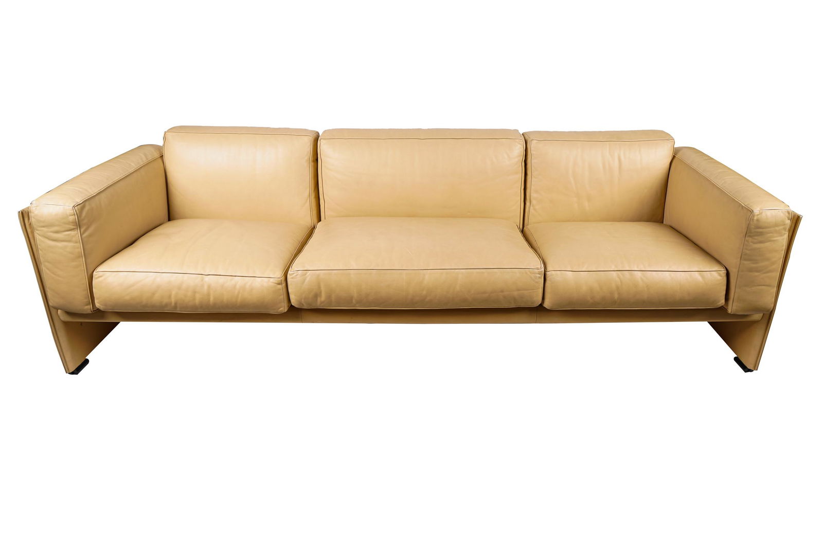 BEIGE LEATHER CONTEMPORARY SOFA (1 of 6)