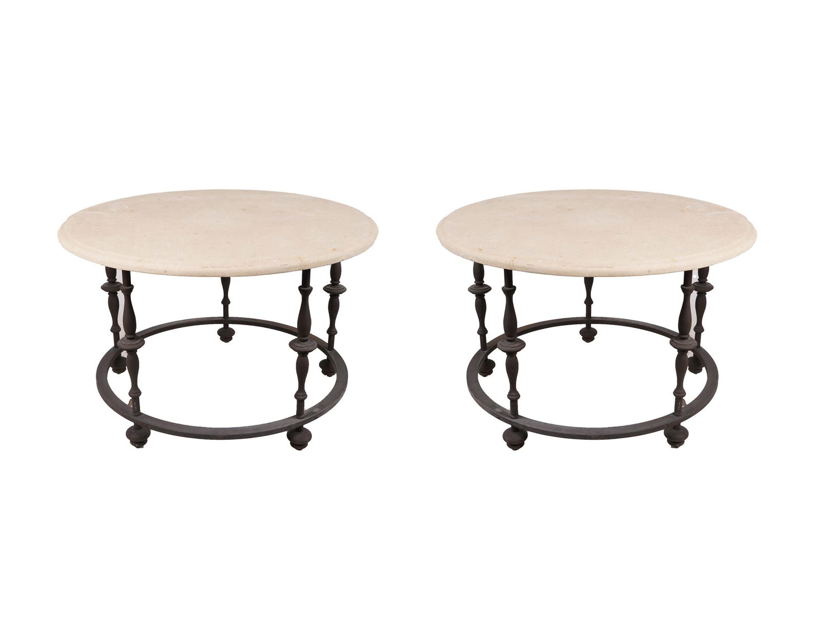 PAIR OF STONE & IRON SIDE TABLES (1 of 10)