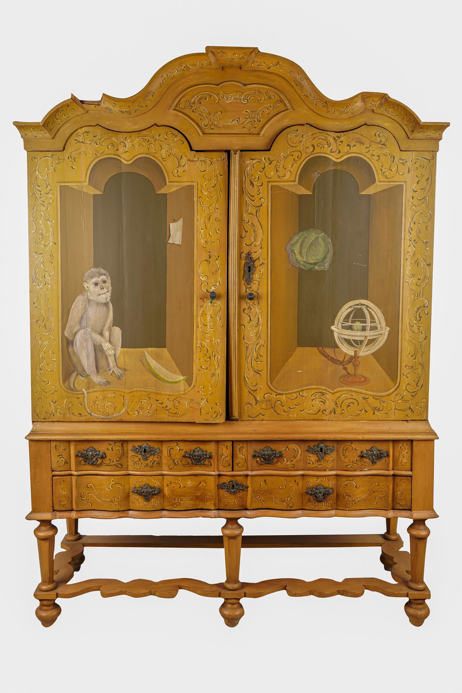 CONTINENTAL PAINTED CUPBOARD WITH TROMPE L'OEIL DOORS (1 of 14)