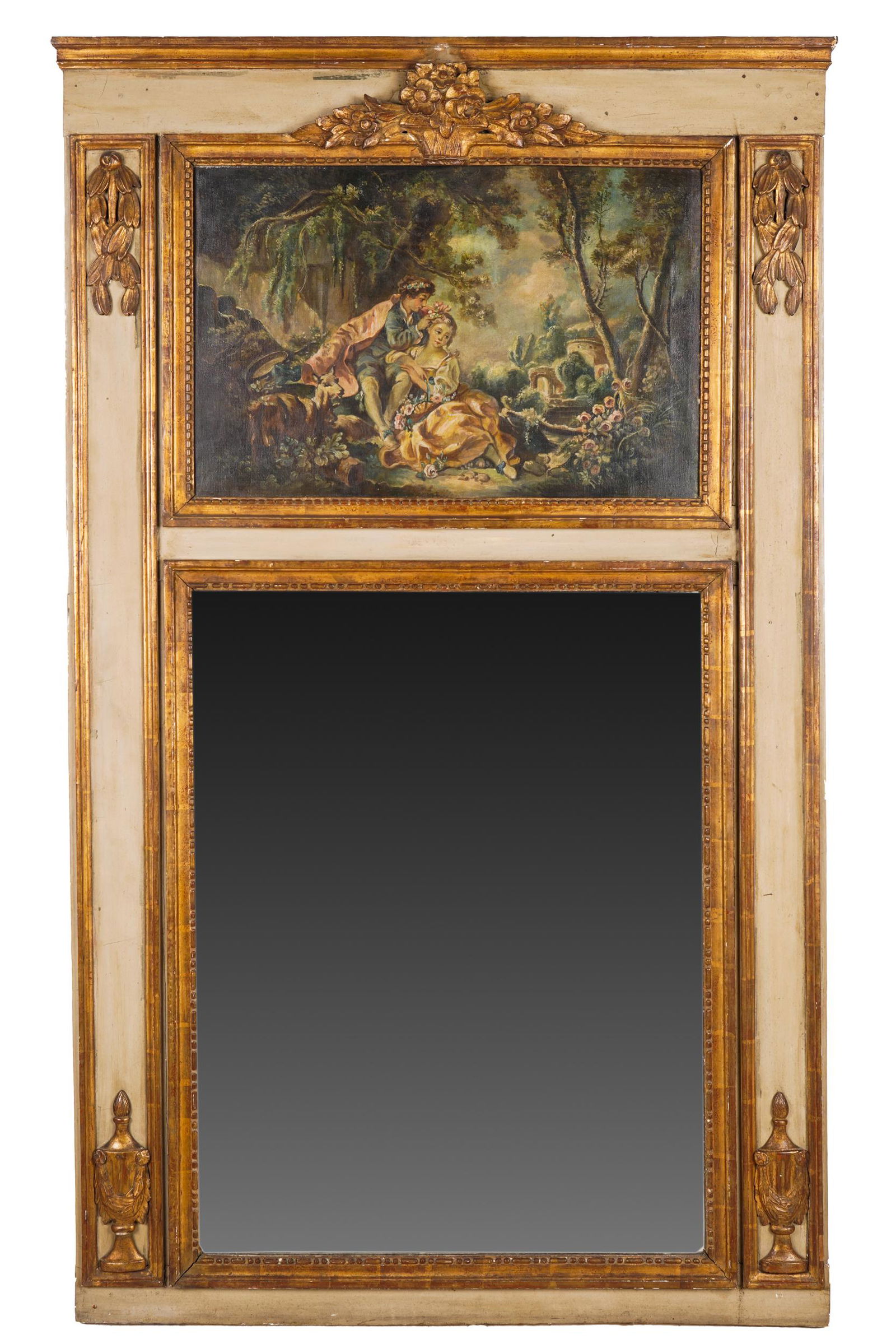 LOUIS XVI STYLE PAINTED & GILT TRUMEAU MIRROR (1 of 8)