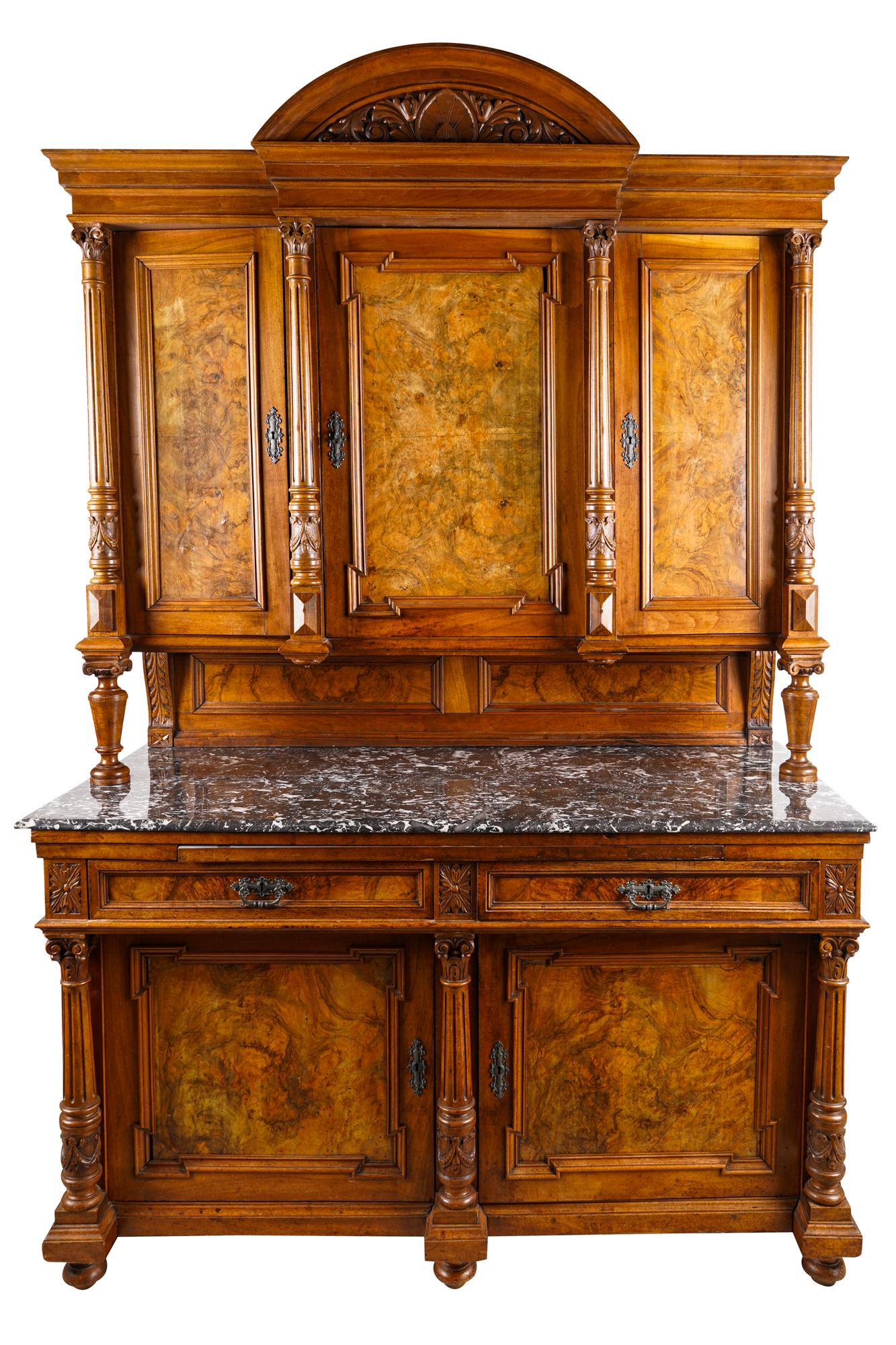 RENAISSANCE REVIVAL STYLE BURLWOOD & MARBLE BUFFET A (1 of 16)