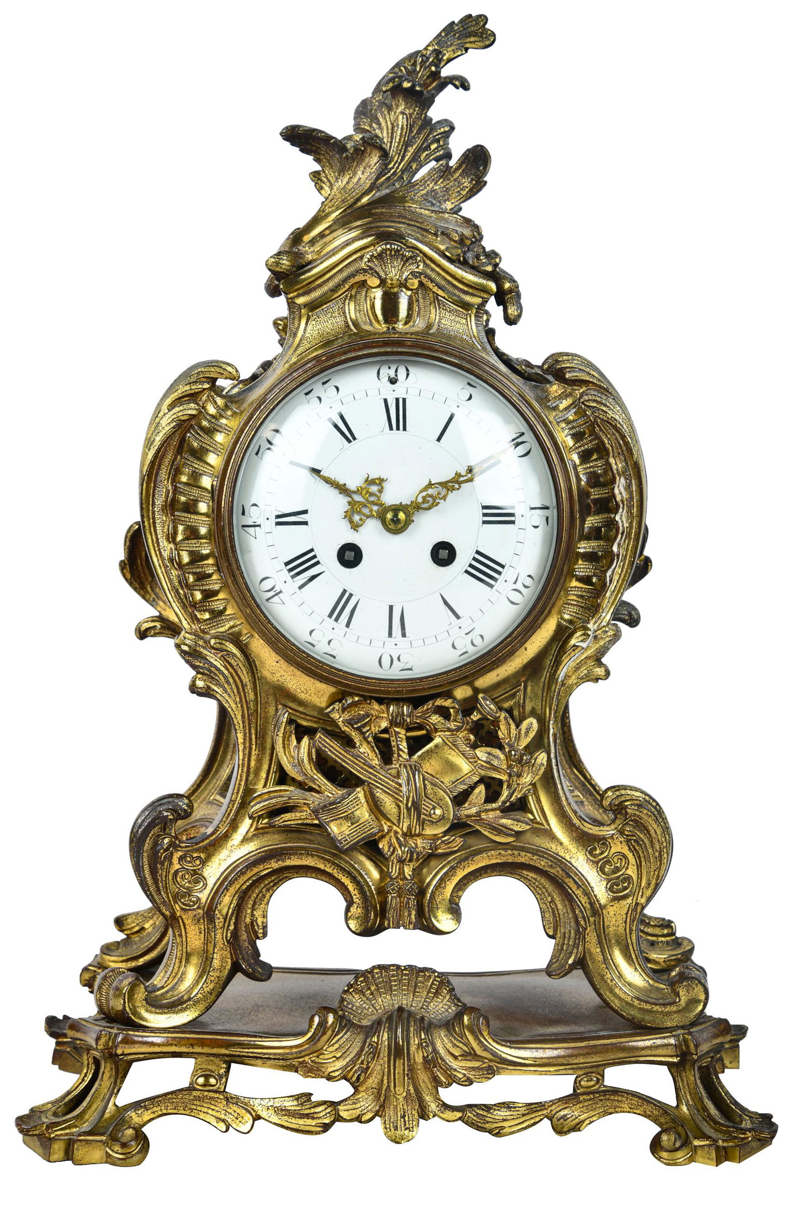ROCOCO STYLE GILT METAL MANTEL CLOCK (1 of 8)