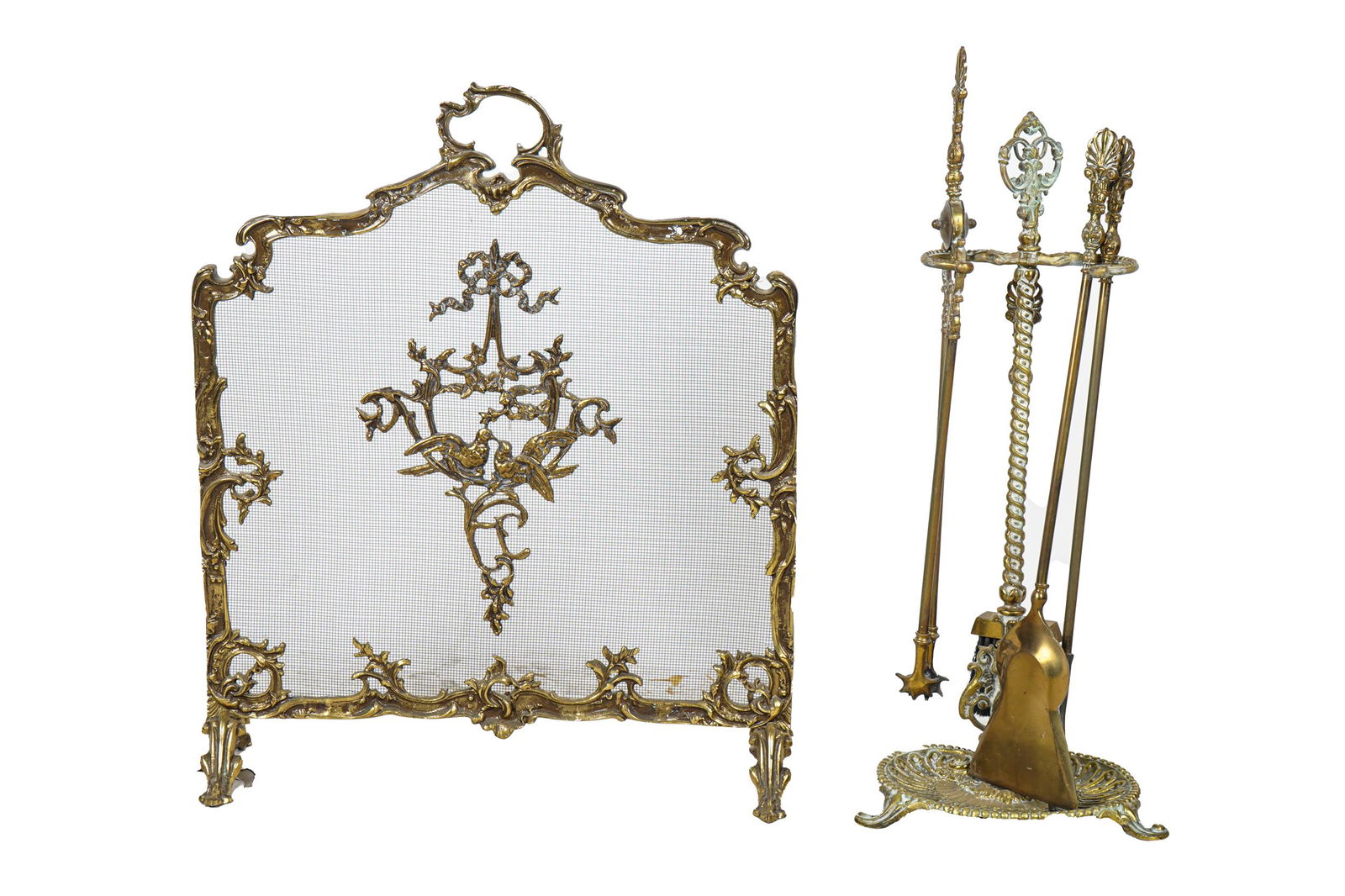 FRENCH BRASS FIRE SCREEN WITH TOOLS (1 of 11)
