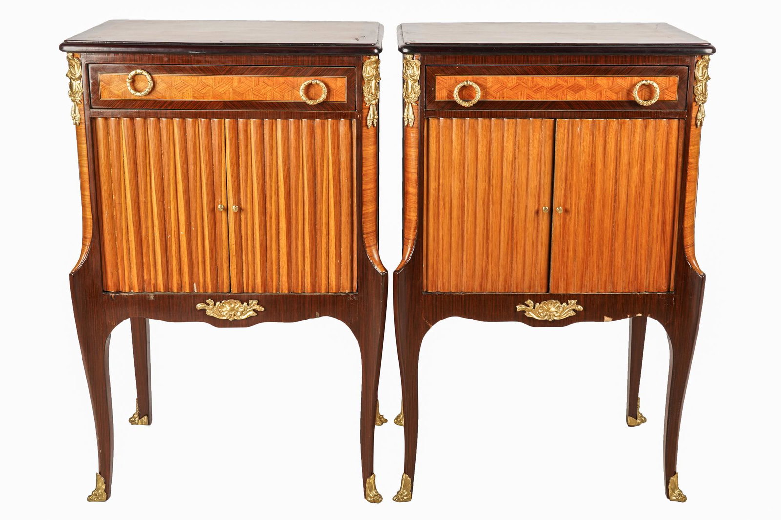 PAIR OF TRANSITIONAL STYLE PARQUETRY PETITE COMMODES (1 of 9)