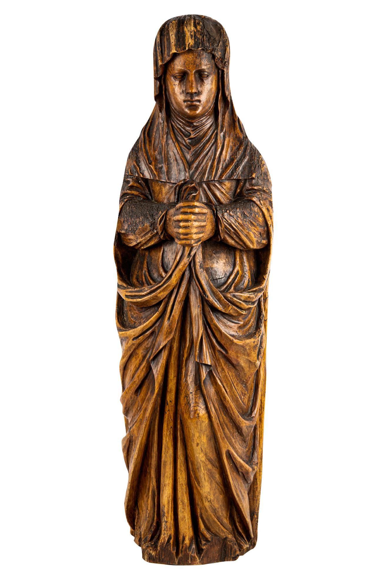 GERMAN CARVED WALNUT FIGURE VIRGIN MARY (1 of 6)