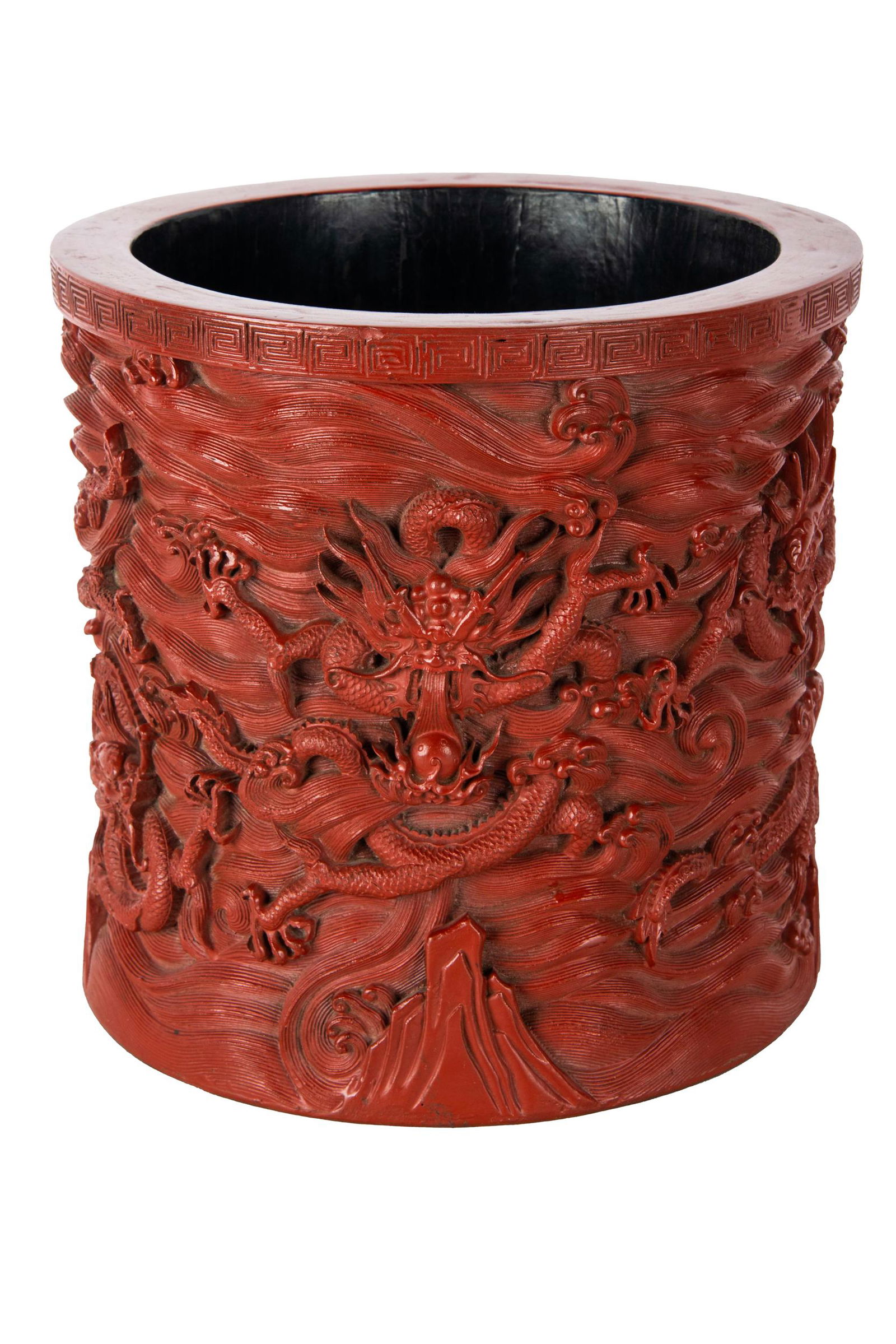 CHINESE CARVED CINNABAR BRUSH POT (1 of 7)