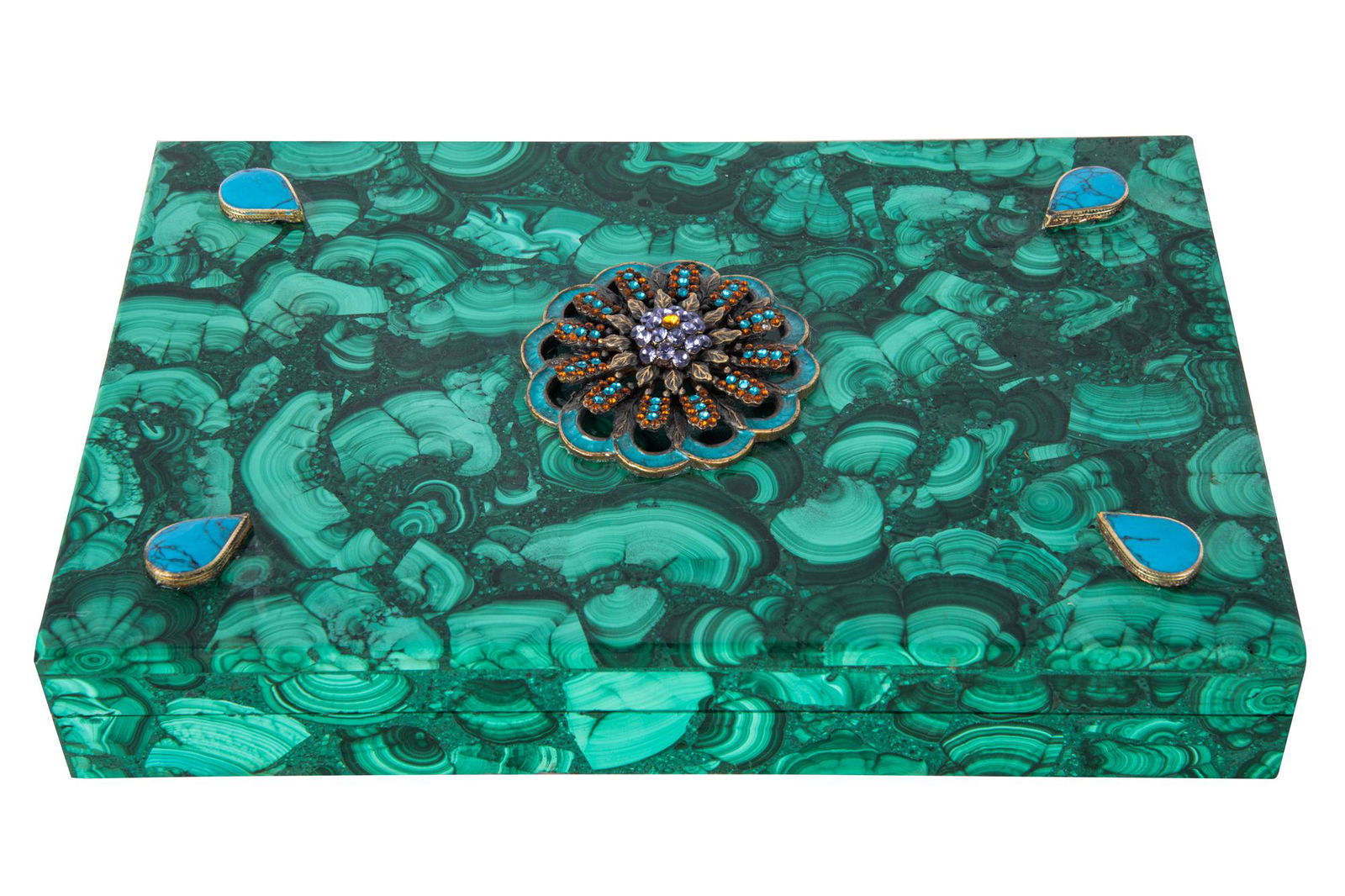 STONE & GLASS-INALID MALACHITE BOX (1 of 10)
