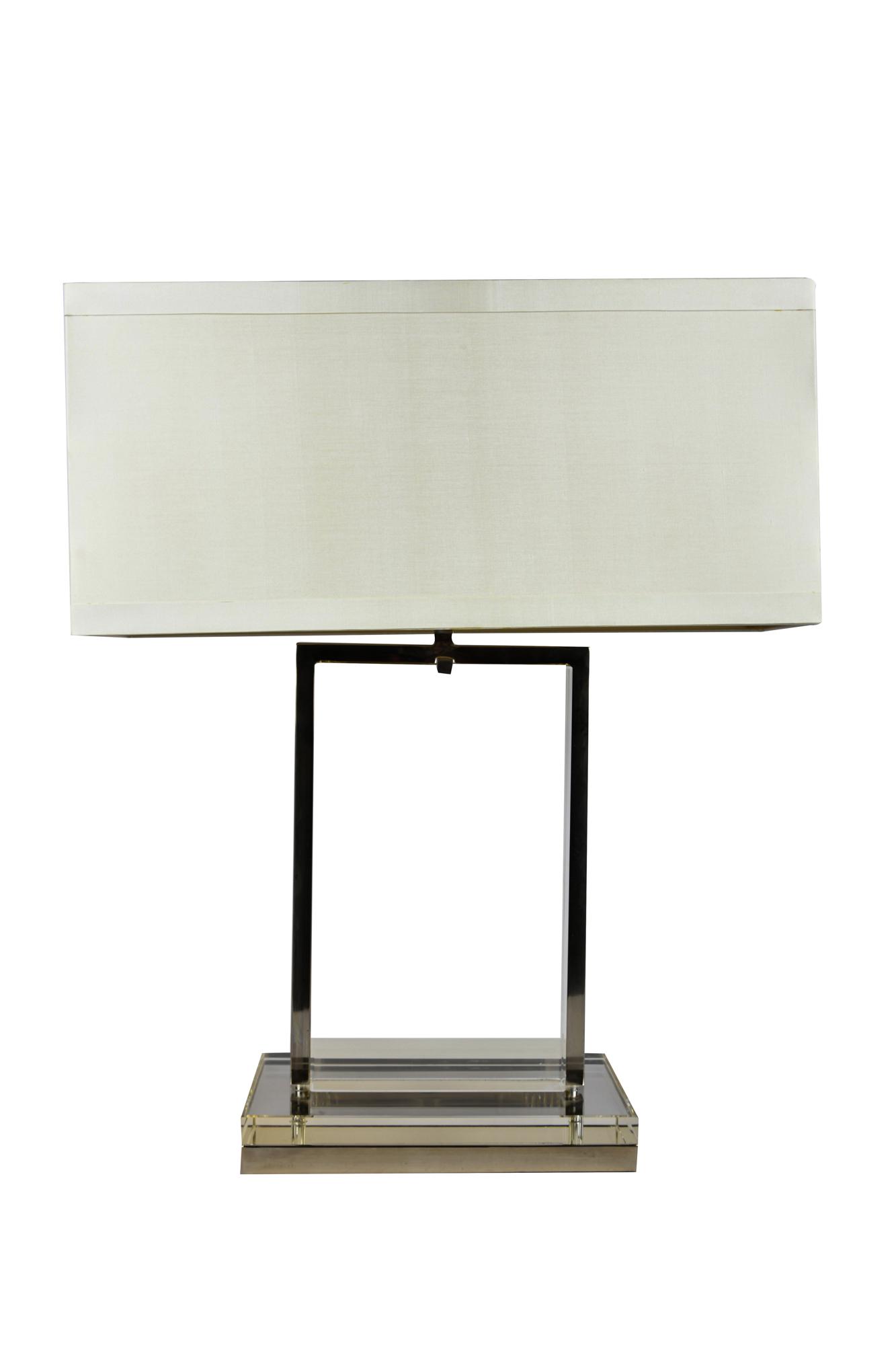 PAIR OF CHROME & GLASS BLOCK FORM TABLE LAMPS (1 of 9)
