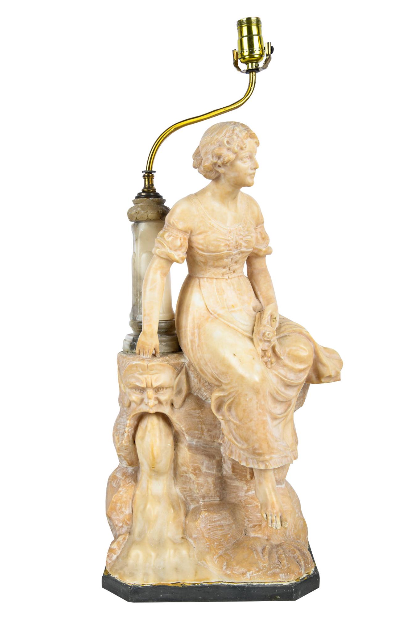 CARVED ALABASTER FIGURE OF A SEATED WOMAN (1 of 9)