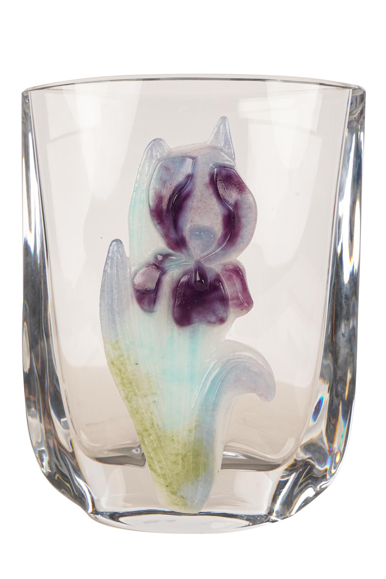 DAUM FRANCE PATE DE VERRE & CLEAR GLASS VASE (1 of 7)