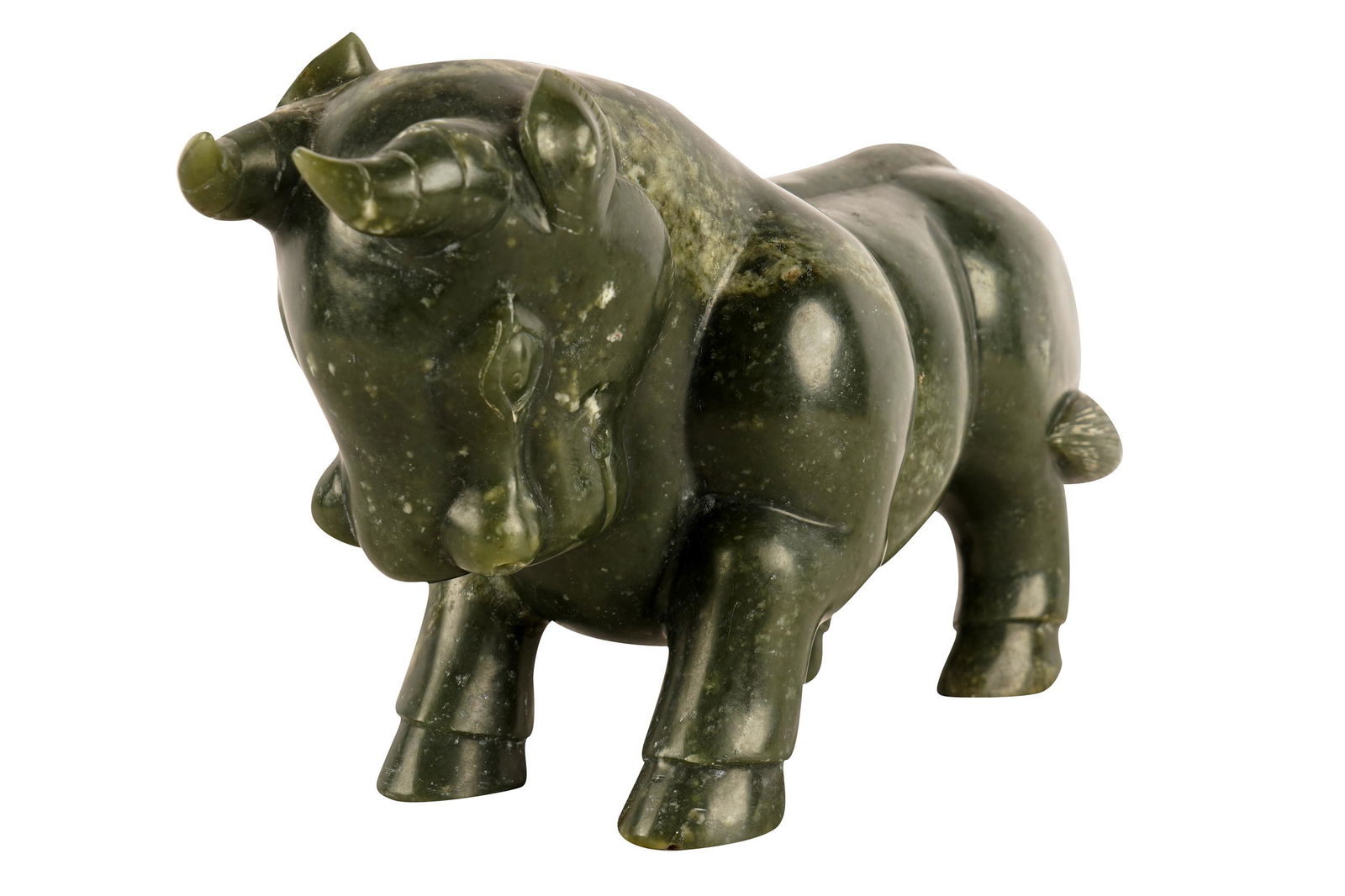 CHINESE CARVED SPINACH JADE FIGURE OF AN OX (1 of 7)