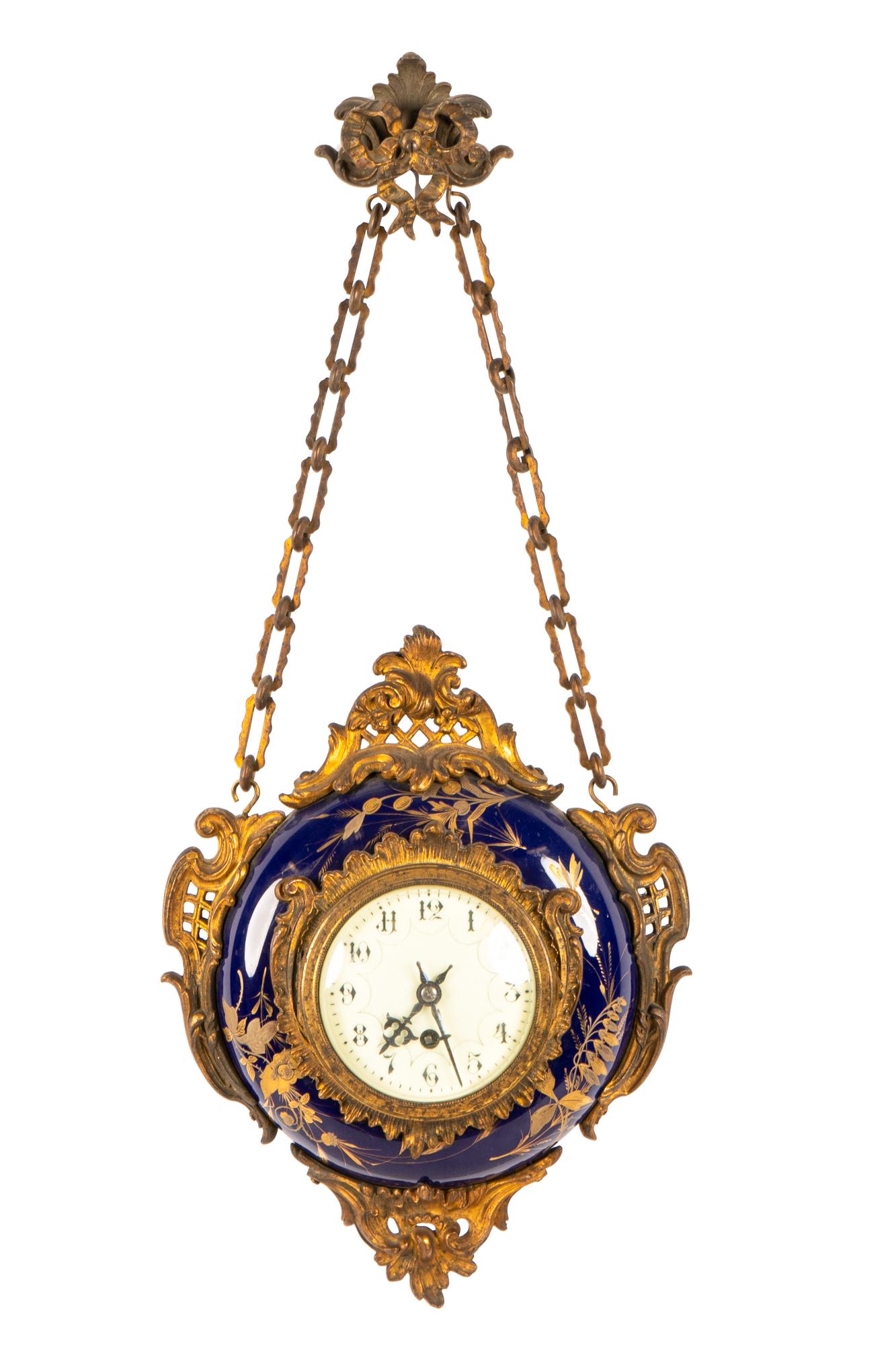 FRENCH STYLE PORCELAIN & GILT BRONZE CARTEL CLOCK (1 of 7)